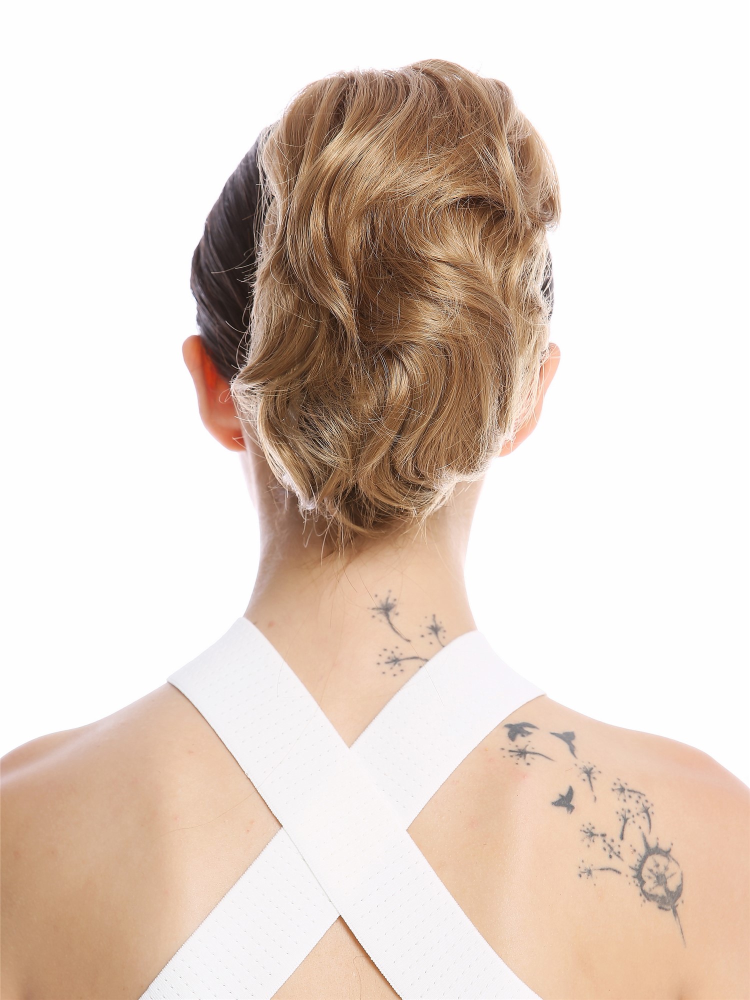 hochwertiger Zopf Pferdeschwanz kurz voluminös wellig Honigblond 1028-V-15, Vorderansicht, WIG ME UP: Ihr Perücken Online Shop glattes Zopf-Haarteil Honigblond 20 cm lang