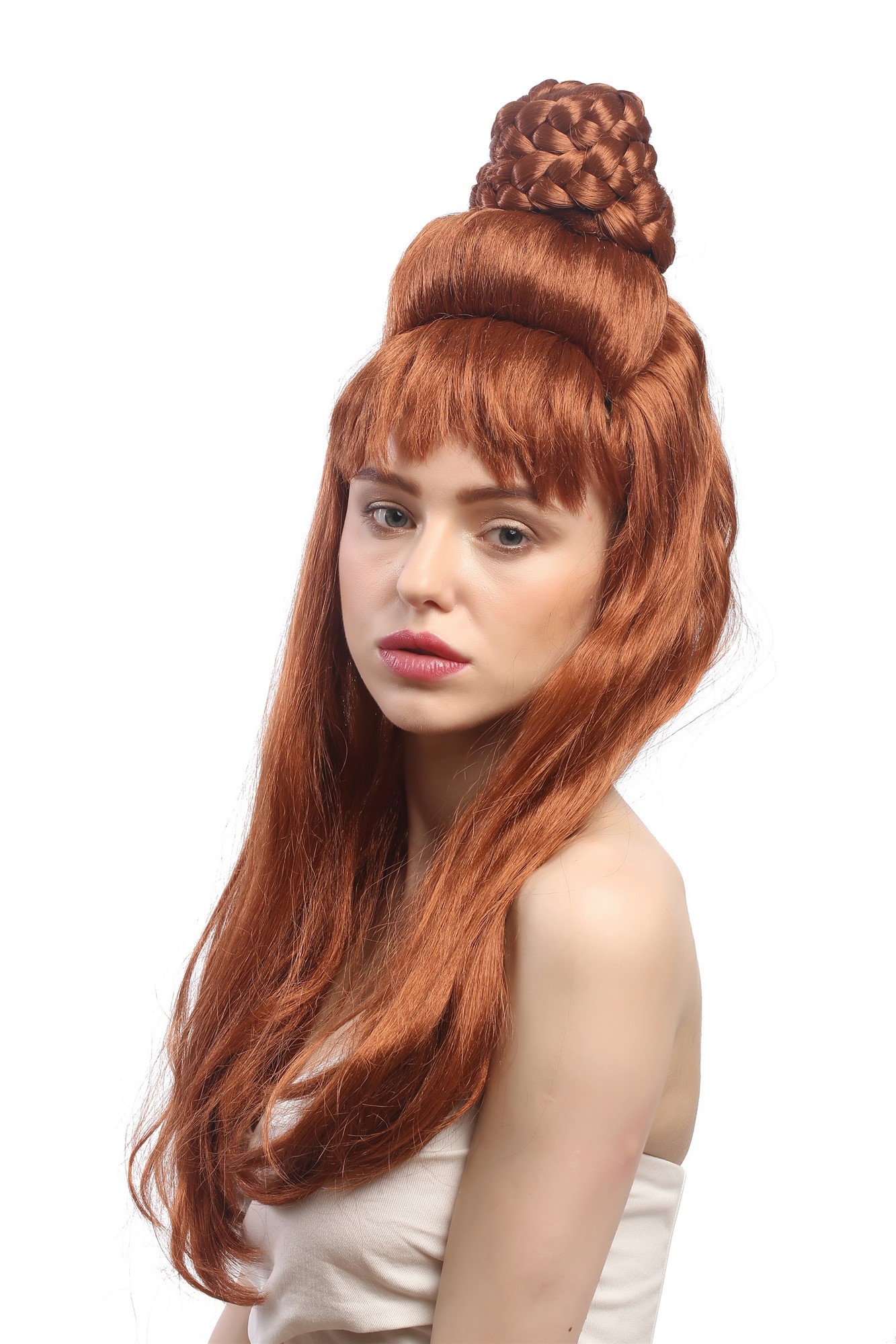 günstige Party Perücke, Perücke 60er Beehive Dutt Turmfrisur Braun 91207-ZA130B, Ansicht 3, WIG ME UP: Ihr Perücken Online Shop geflochtene Party Perücke Braun lange Haare für Damen