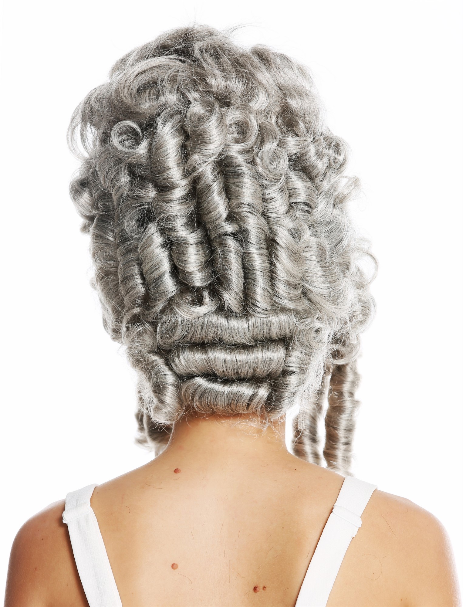 hochwertige Qualitätsperücken, Perücke Barock Pompadour Gräfin Grau VK-38-51, Ansicht 4, WIG ME UP: Ihr Perücken Online Shop lockige Tressen-Perücke Silbergrau-Schwarz-Mix schulterlange Haare für Damen