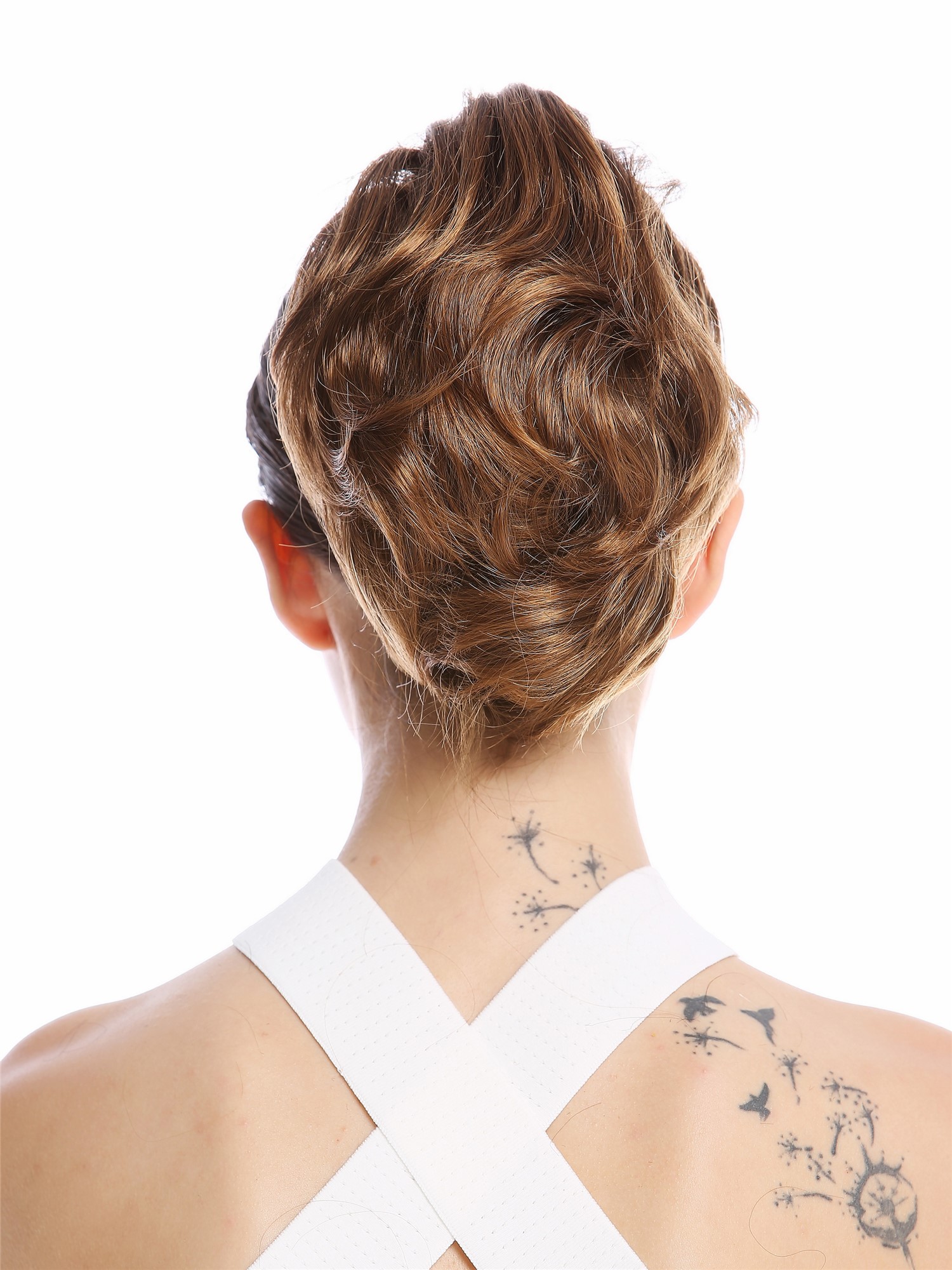 Ponytail Hairpiece short great volume wavy brown blond highlights tips 1028-V, front view, WIG ME UP: Your Perücken Online Shop Ponytails, brown-blonde mix, straight, short