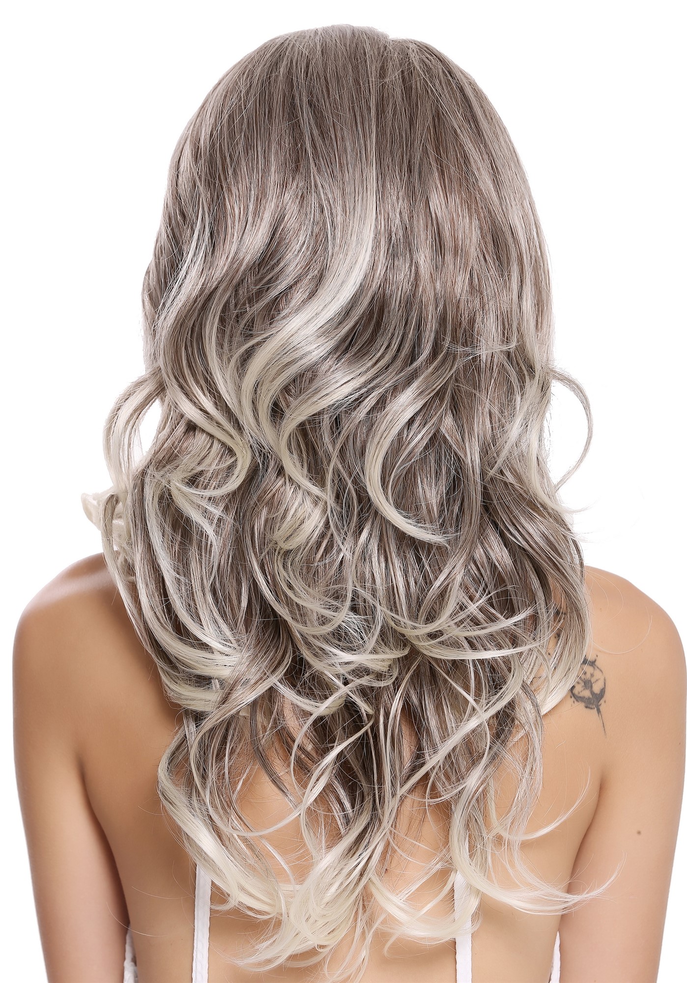 hochwertige Qualitätsperücken, Perücke Lang Gewellt Mittelscheitel Hellblond-Rehbraun-Mix DW1595-859T, Ansicht 4, WIG ME UP: Ihr Perücken Online Shop wellige Tressen-Perücke mit Kopfhaut-Imitat Hellblond-Rehbraun-Mix lange Haare für Damen