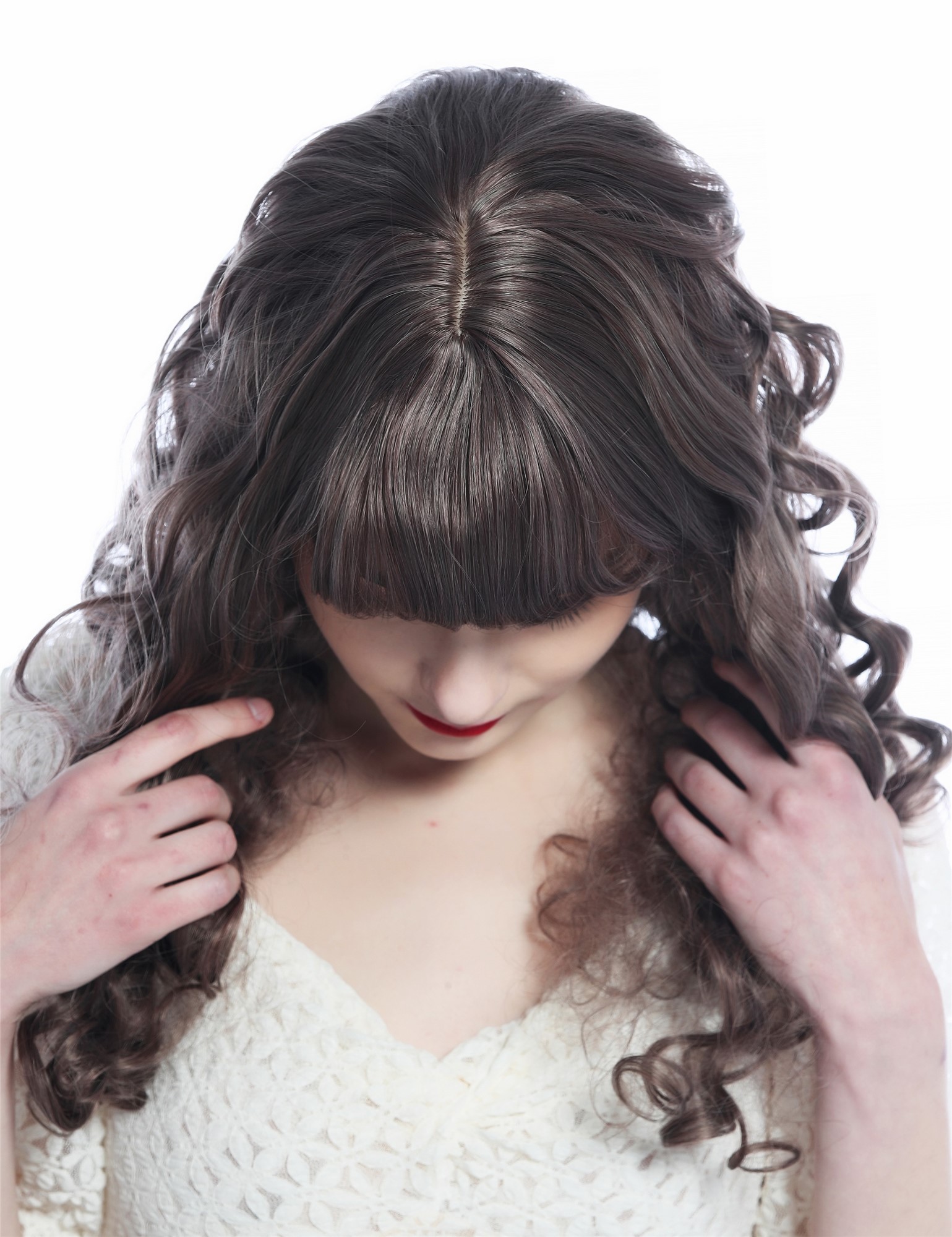 Lady wig curled bangs long voluminous wild mix violet red grey brown SZL0869 , view 5, WIG ME UP: Your Perücken Online Shop Quality Wigs, Ladies, Red-violet gray brown mottled, curled, long