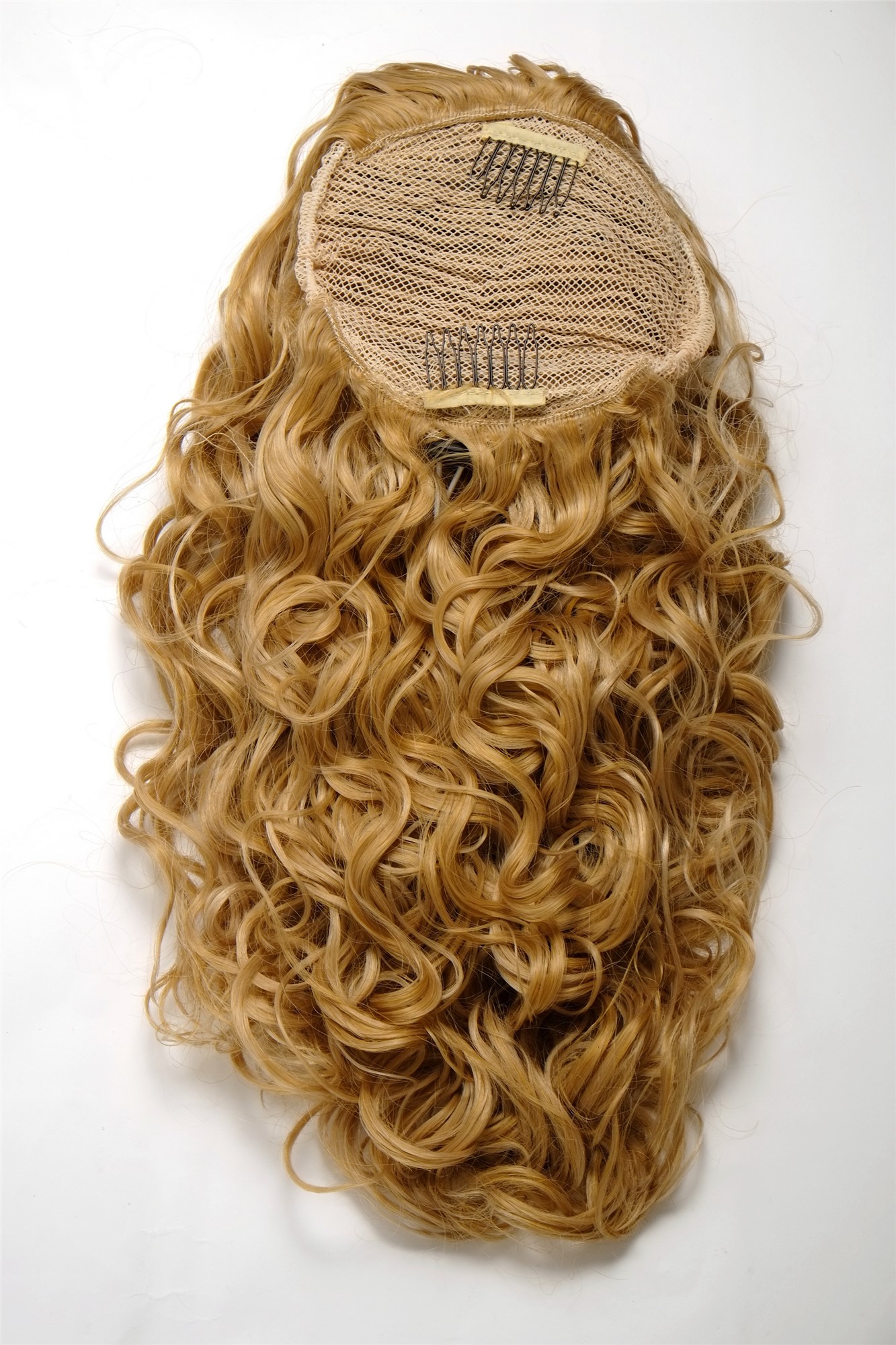 Hairpiece Ponytail with 2 combs/clips & elastic draw string long full curls voluminous mixed blond, view 2, WIG ME UP: Your Perücken Online Shop Ponytails, golden blonde-light blonde mix, curled, shoulder-length