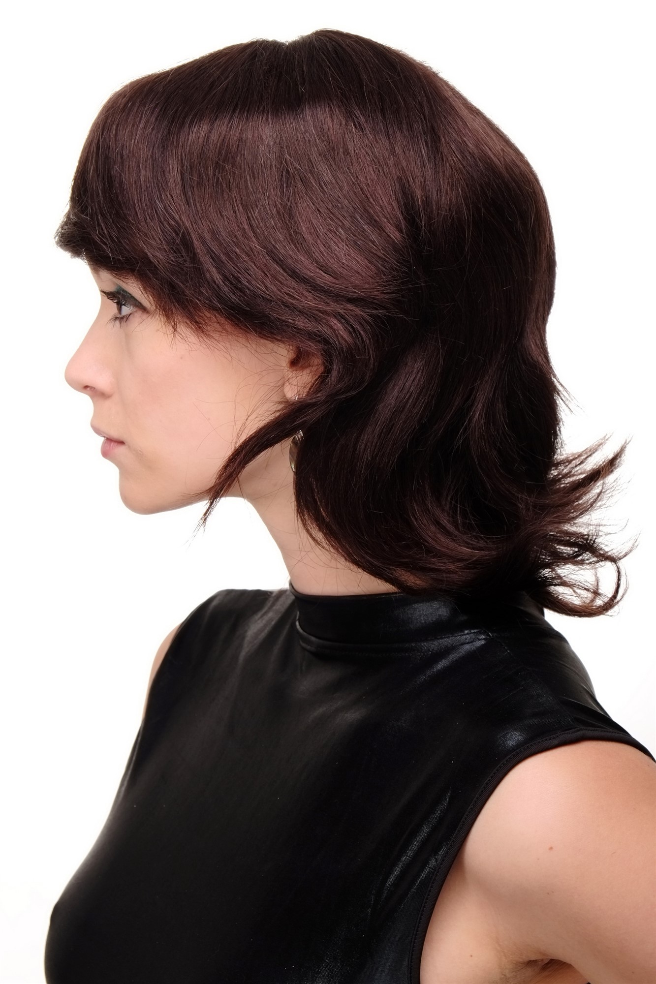 hochwertige Qualitätsperücken, Damenperücke Echthaar Dunkelbraun Wellig Modell: 8943+LH2HH, Ansicht 3, WIG ME UP: Ihr Perücken Online Shop wellige Tressen-Perücke mit Kopfhaut-Imitat 100% Echthaar Braun kurze Haare für Damen