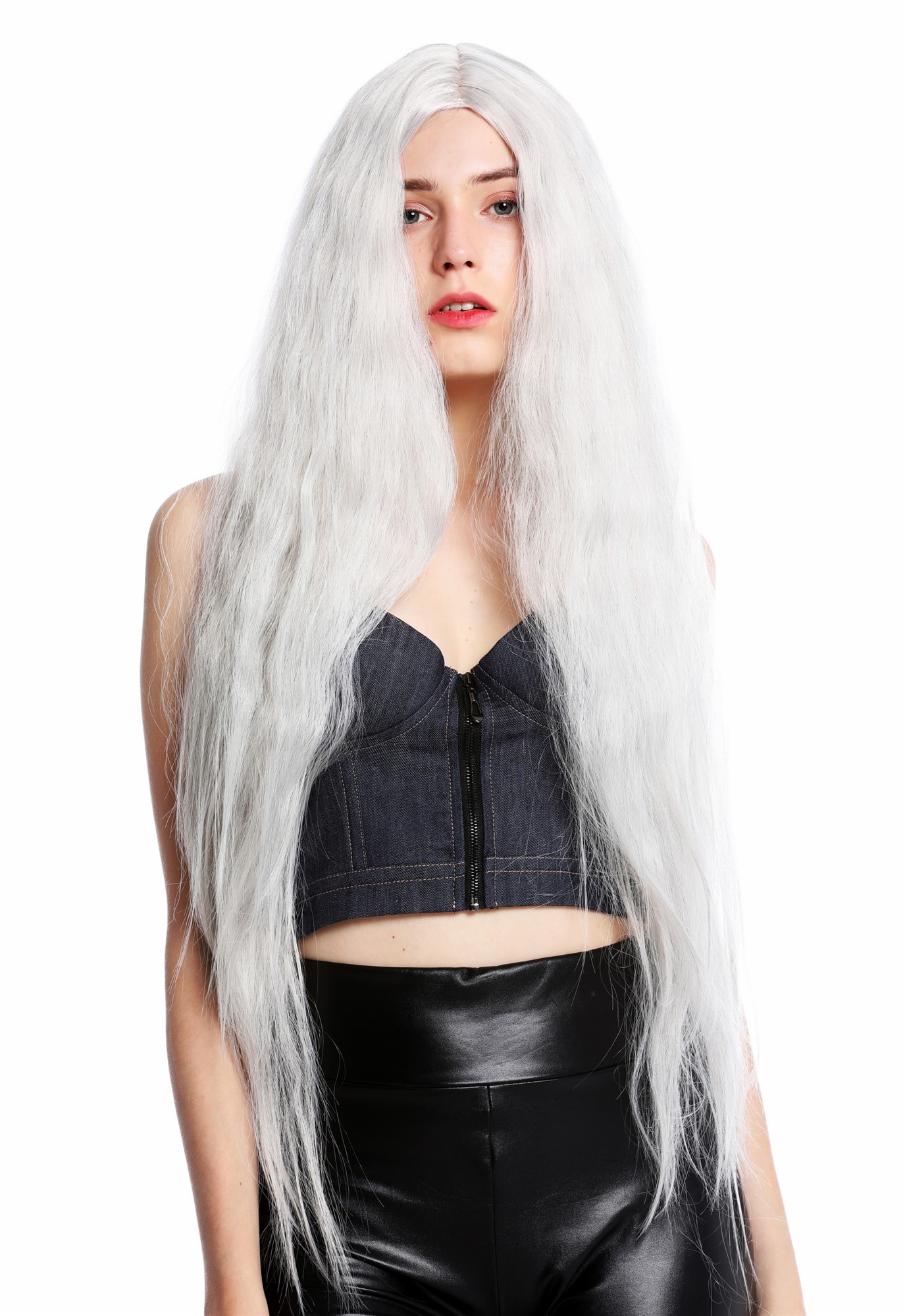 Lady wig women very long voluminous frizzy curls middle parting light grey VK-55, view 2, WIG ME UP: Your Perücken Online Shop Quality Wigs, Ladies, white-gray, wavy, very long