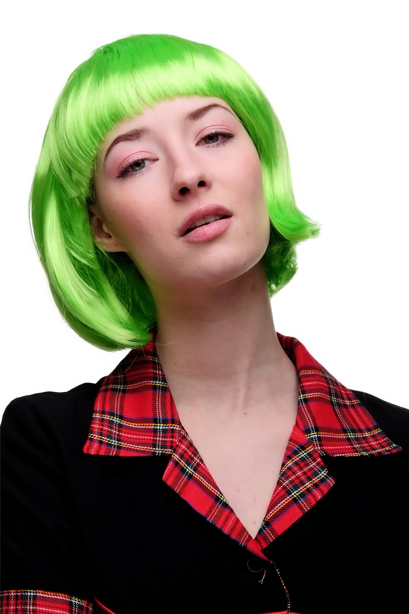 Party Halloween Disco lady women wig Bob fringe bangs short sexy green PW0114, front view, WIG ME UP: Your Perücken Online Shop Party Wig, Ladies, Green, straight, short
