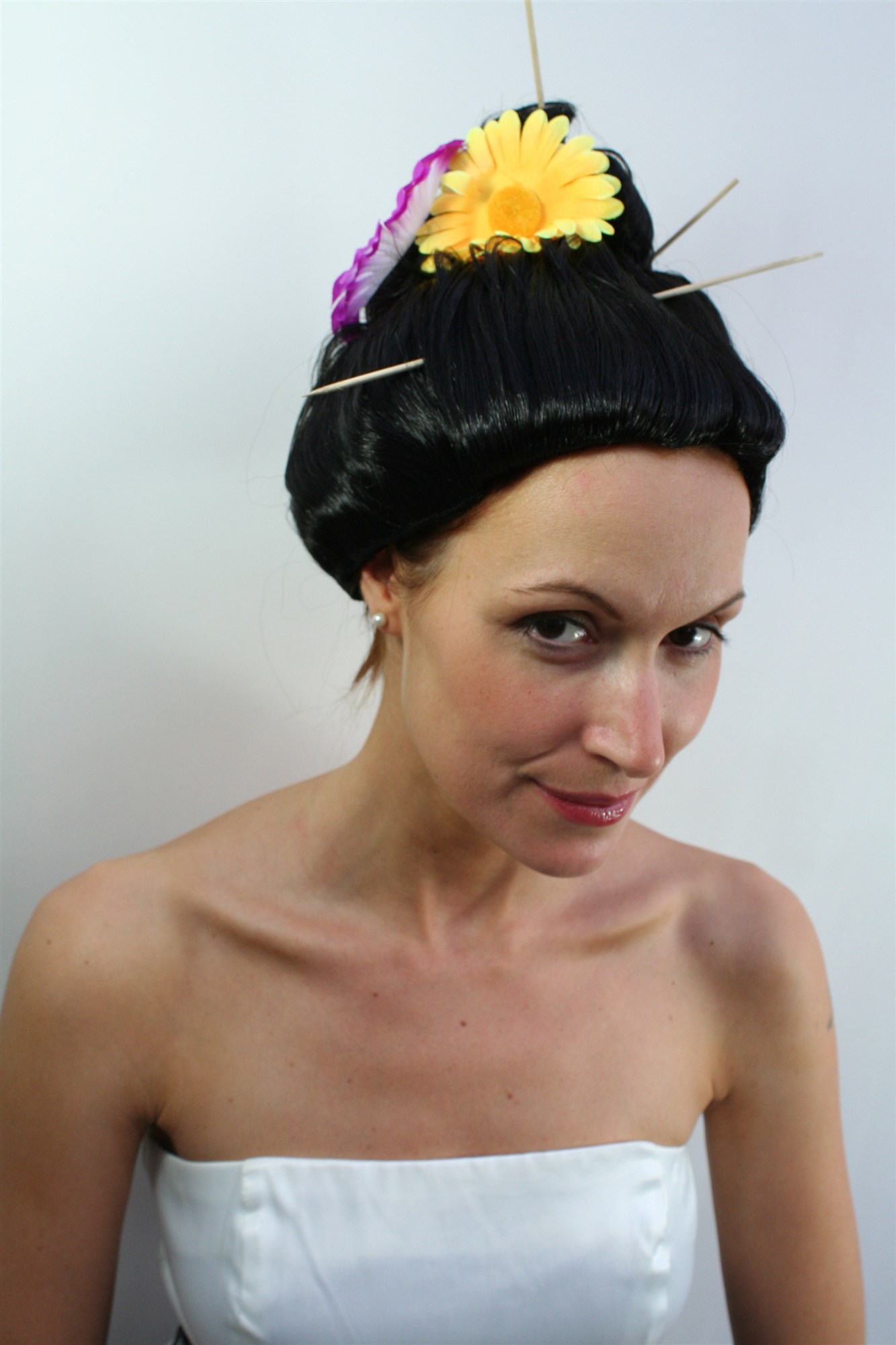 Party/Fancy Dress/Halloween WIG with flowers SEXY Dragon Lady GEISHA Japan LM-159-P103, view 2, WIG ME UP: Your Perücken Online Shop Party Wig, Ladies, Black, straight, short