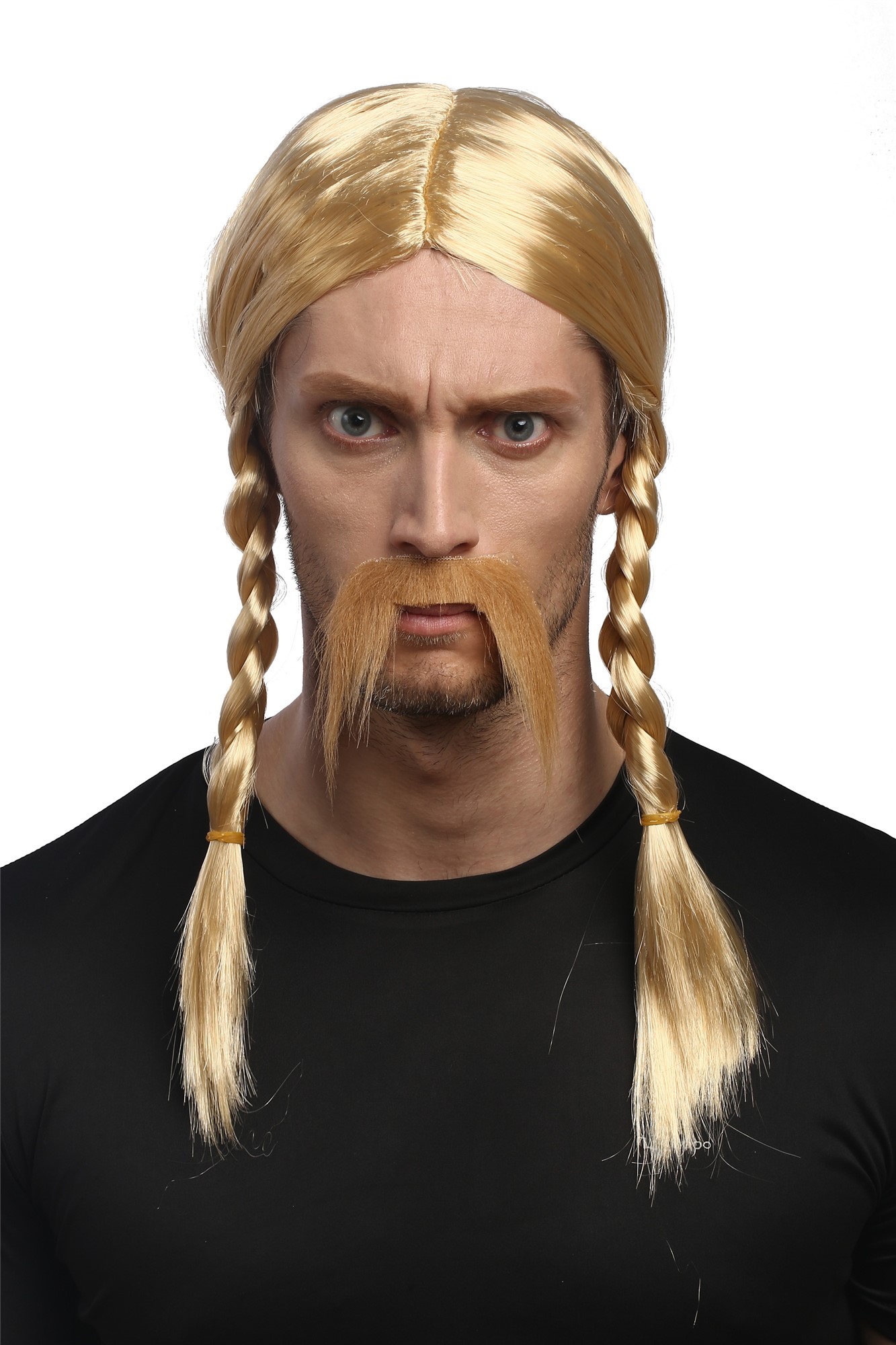 Man Gents Party Wig & Mustache Set Halloween Fancy Dress blond long braids braided Gaul Viking Celt, view 3, WIG ME UP: Your Perücken Online Shop Party Wig, Men, Blonde, Braided, shoulder-length