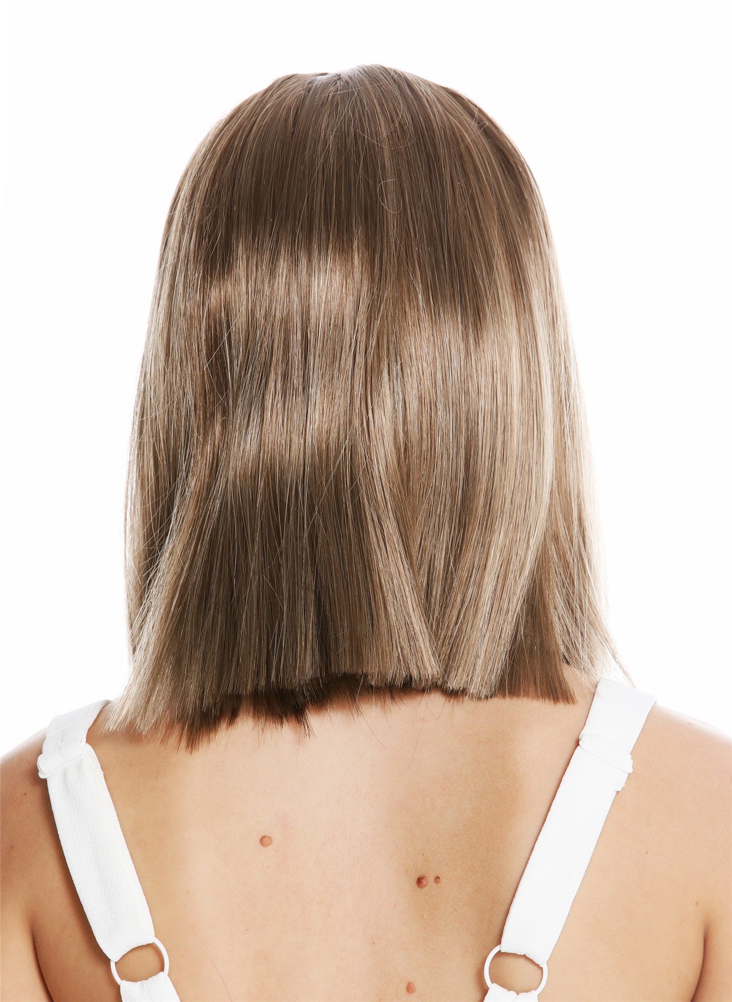 hochwertige Qualitätsperücken, Perücke schulterlang glatt braun blonde Highlights VK-5-14H24, Ansicht 4, WIG ME UP: Ihr Perücken Online Shop glatte Tressen-Perücke mit Kopfhaut-Imitat Braun-Blond-Mix schulterlange Haare für Damen