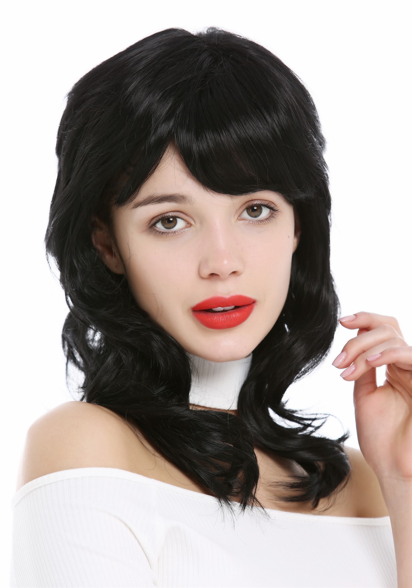Lady Wig shoulder-length medium long layered naturally waved wavy black 9383, view 5, WIG ME UP: Your Perücken Online Shop Quality Wigs, Ladies, velvet black, wavy, shoulder-length