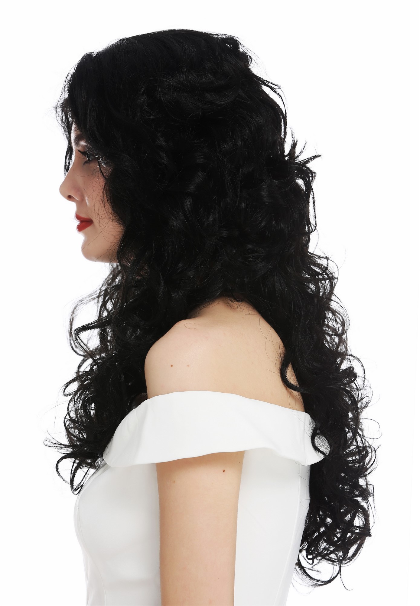 hochwertige Qualitätsperücken, Perücke Lace-Front lang voluminös lockig Locken Schwarz TYM-1409-LF-1, Ansicht 3, WIG ME UP: Ihr Perücken Online Shop lockige Tressen-Perücke mit Front-Lace Schwarz lange Haare für Damen