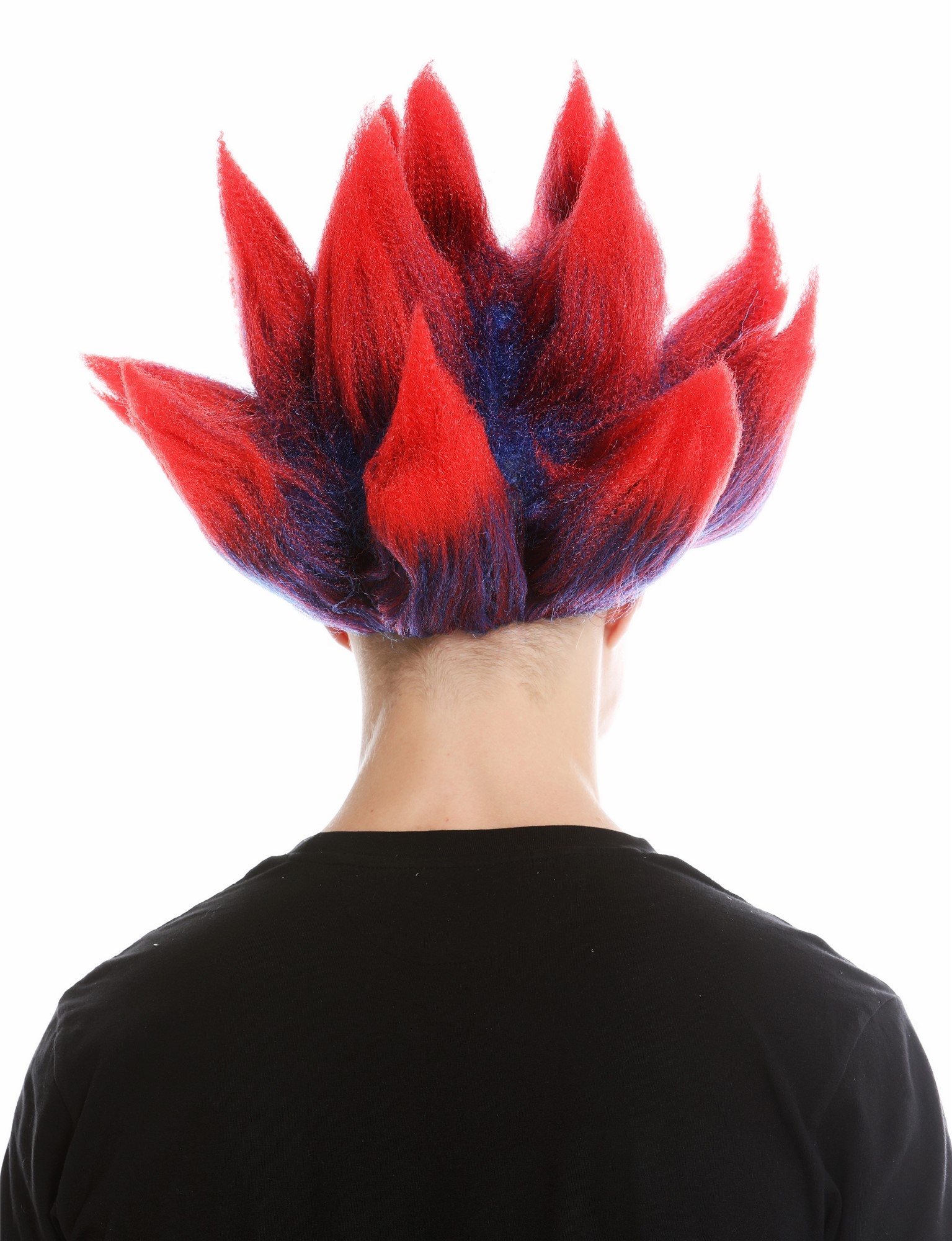 Party wig men women carnival backcombed demon devil troll flower blue red LM-19, view 4, WIG ME UP: Your Perücken Online Shop Party Wig, Unisex, Red-blue with red tips, wavy, short