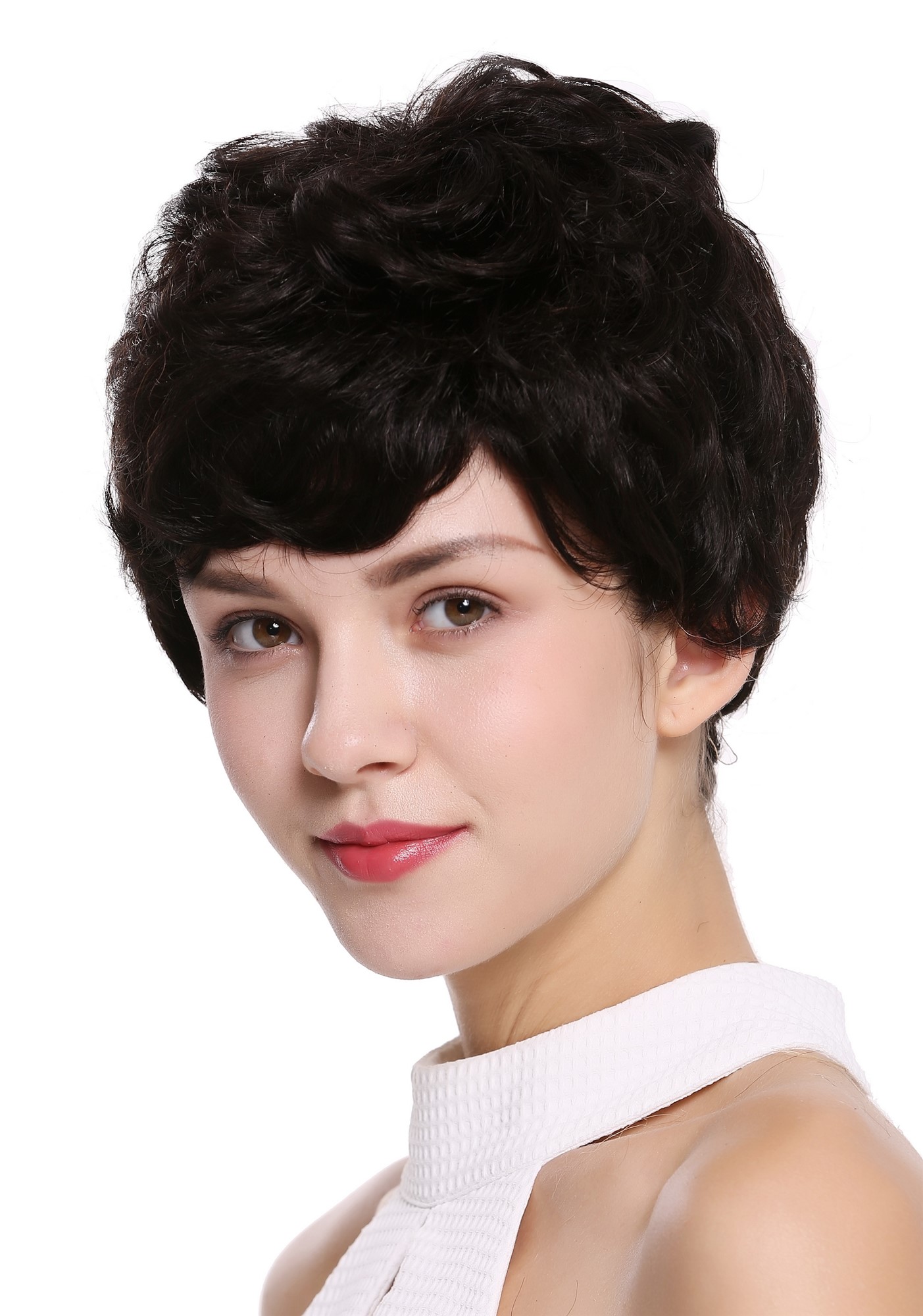 hochwertige Qualitätsperücken, Perücke Echthaar Herren Damen kurz Dunkelbraun natur NG-HH-13-0, Ansicht 3, WIG ME UP: Ihr Perücken Online Shop wellige Tressen-Perücke 100% Echthaar natur, ungefärbt kurze Haare für Unisex