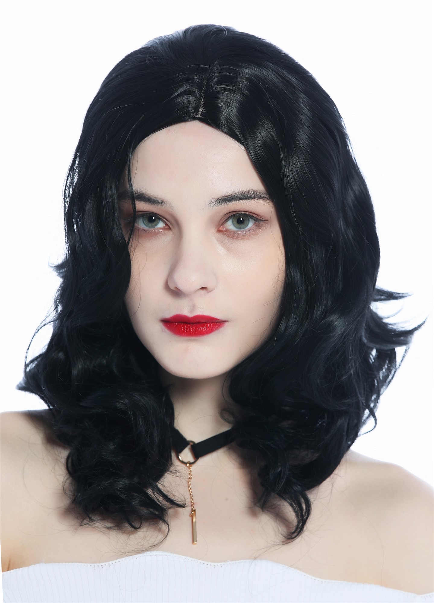 Lady wig shoulder length wavy curled tips central parting velvet black ZM-1024 , view 6, WIG ME UP: Your Perücken Online Shop Quality Wigs, Ladies, velvet black, curled, shoulder-length