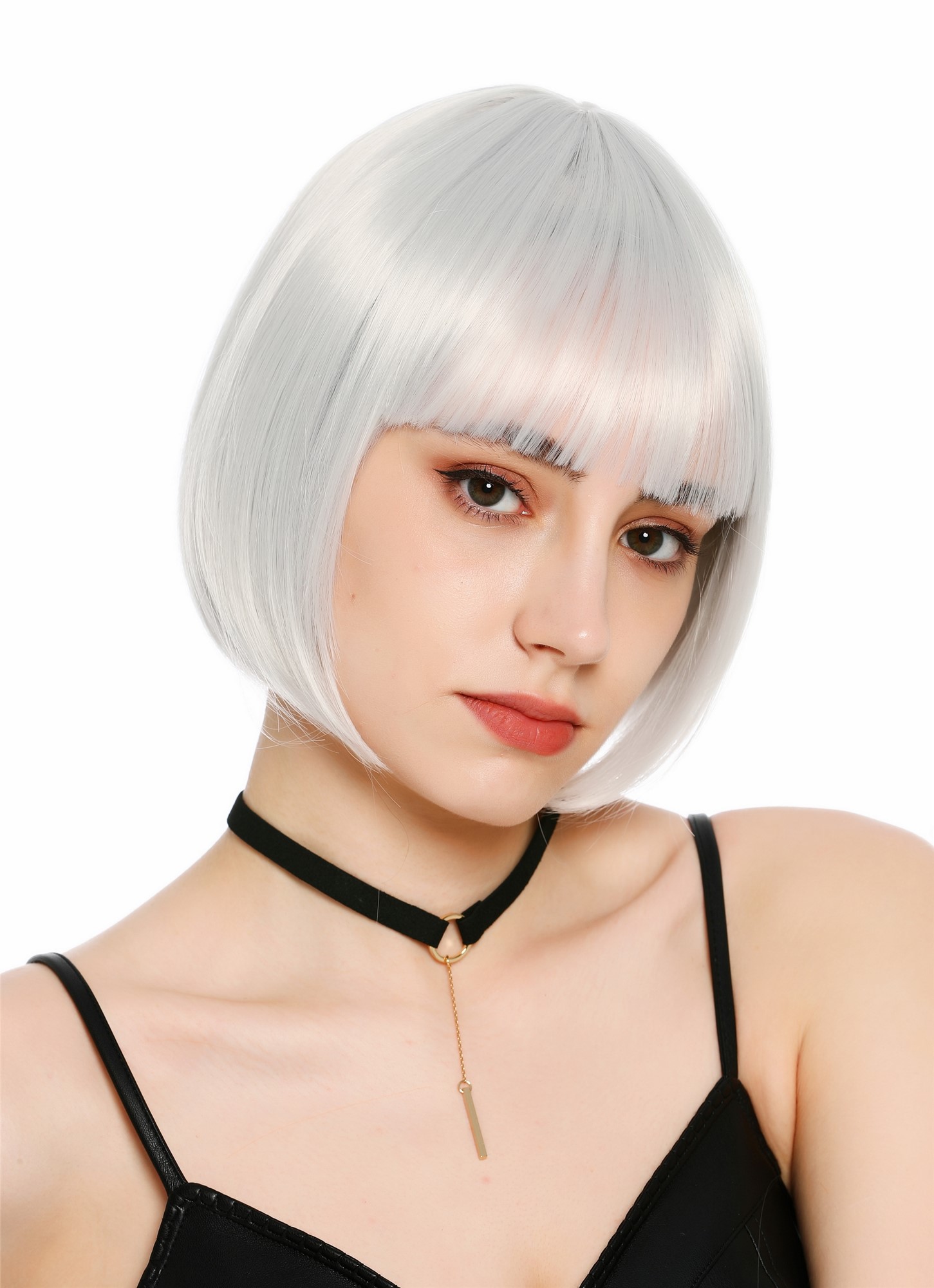 Damenperücke kurz Bob Pony glatt Grau Silbergrau SZL0751-DHTSilvergrey