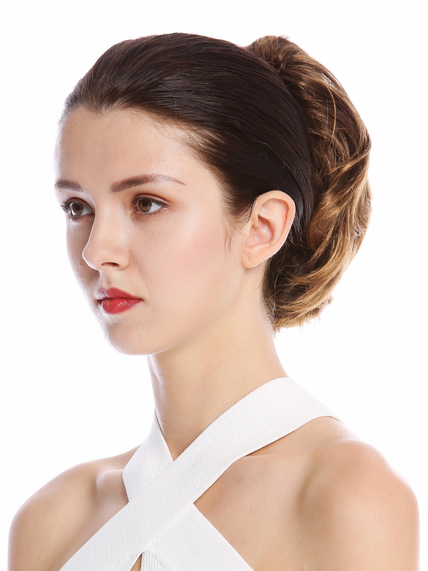 Ponytail Hairpiece short great volume wavy brown blond highlights tips 1028-V, view 3, WIG ME UP: Your Perücken Online Shop Ponytails, brown-blonde mix, straight, short