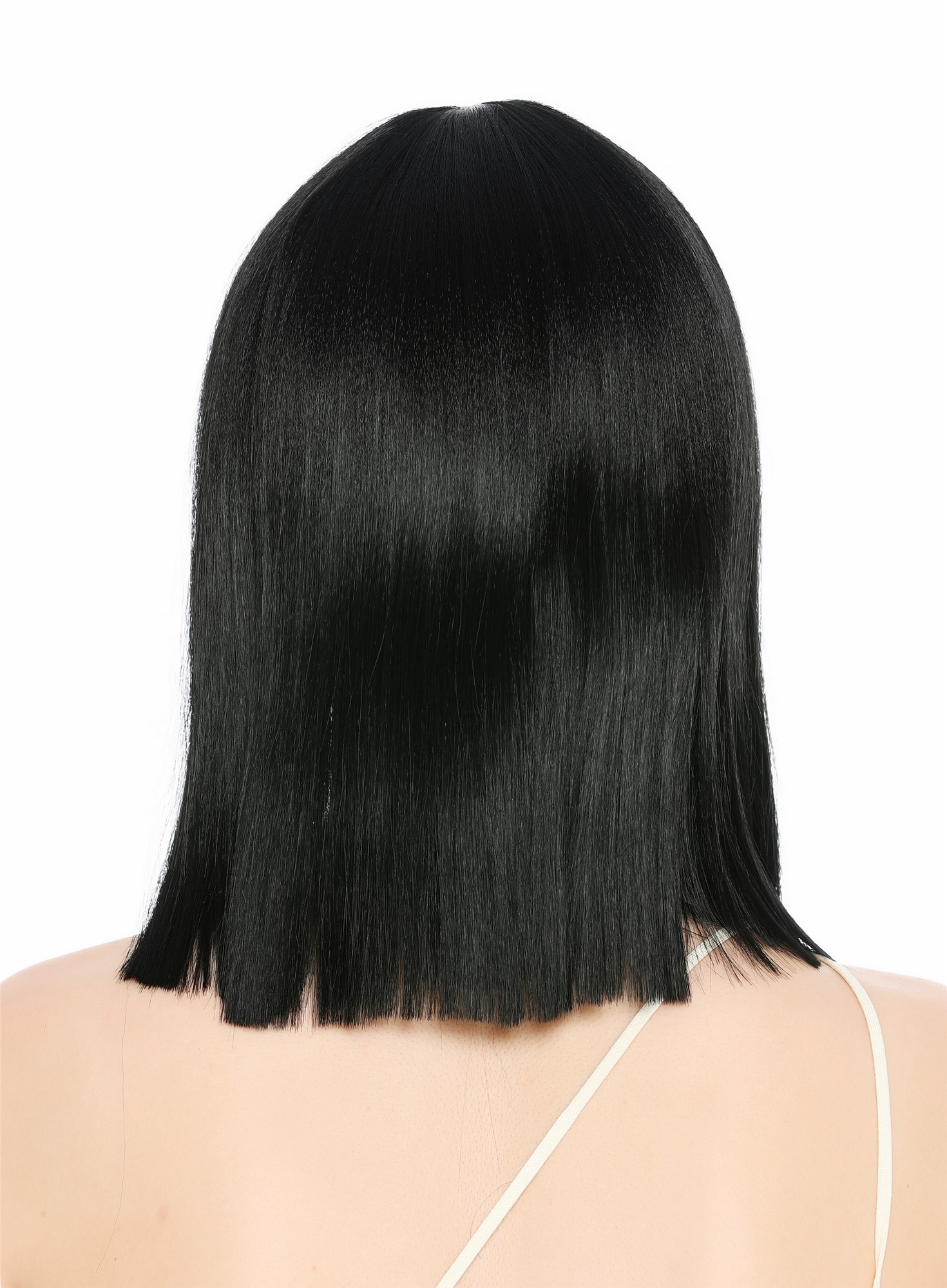 Perücke Damen Longbob glatt schulterlang Pony Clavi-Cut Schwarz Tiefschwarz VK-64-1