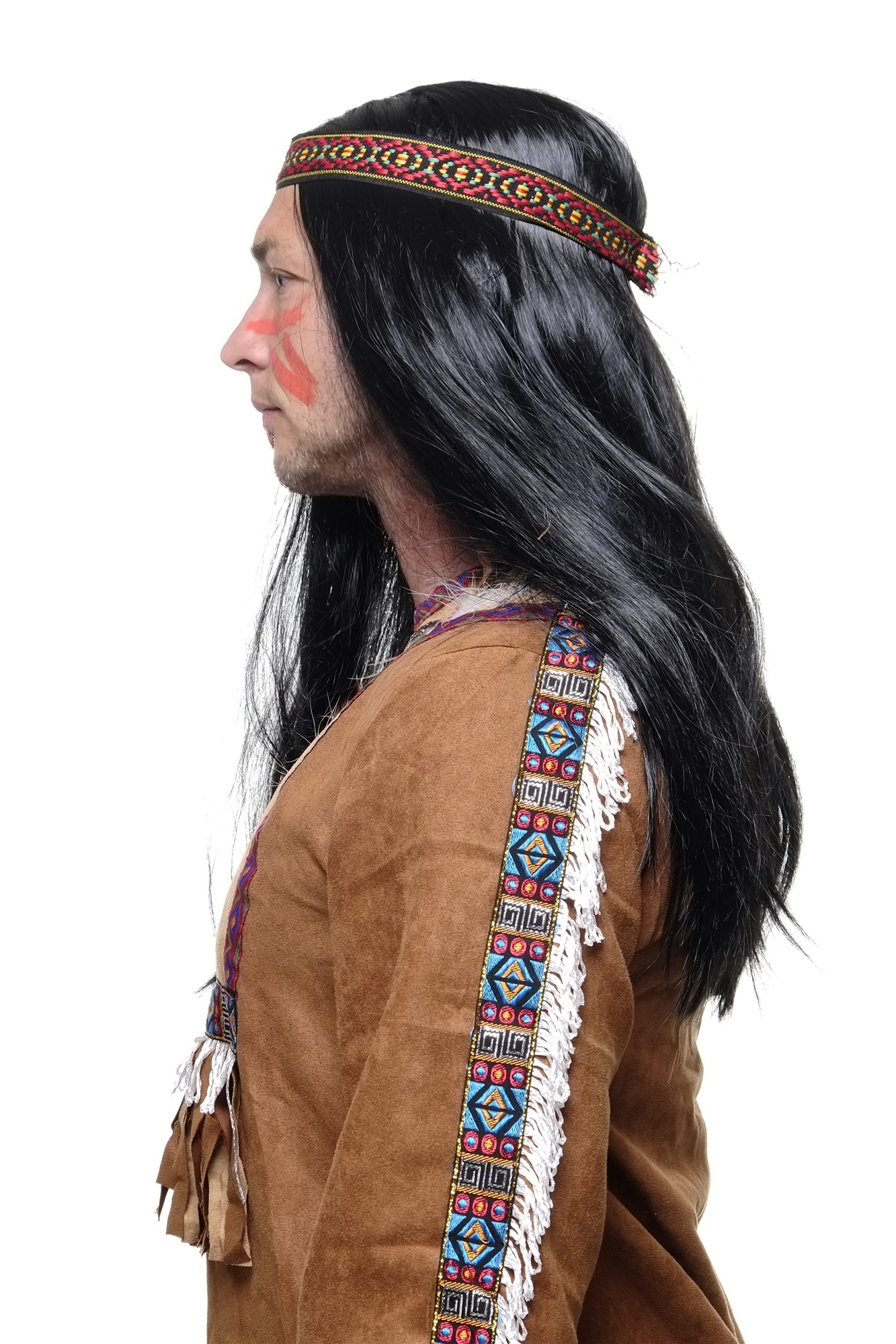 Party Halloween wig man woman black long headband Indian Native American LM3049, view 3, WIG ME UP: Your Perücken Online Shop Party Wig, Ladies, Black, straight, long