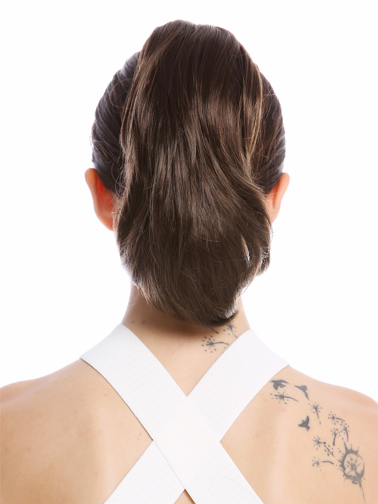 Ponytail Combs Clamp short straight slighty wavy voluminous medium brown MKB-29, front view, WIG ME UP: Your Perücken Online Shop Ponytails, dark ash brown, wavy, short