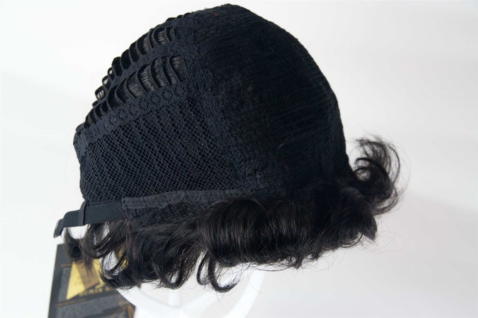 hochwertige Qualitätsperücken, Perücke Echthaar Herren Damen kurz schwarz NG-HH-13-1B, Ansicht 5, WIG ME UP: Ihr Perücken Online Shop wellige Tressen-Perücke 100% Echthaar Samtschwarz kurze Haare für Unisex