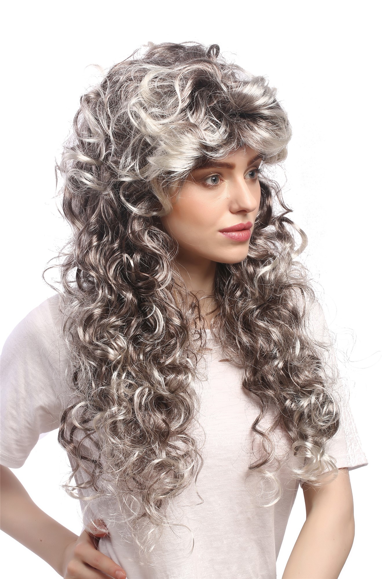 Men Party Wig historic Cosplay Baroque Renaissance Lord Noble King Louis brown grey curls volume, view 4, WIG ME UP: Your Perücken Online Shop Party Wig, Unisex, Grey, curled, very long