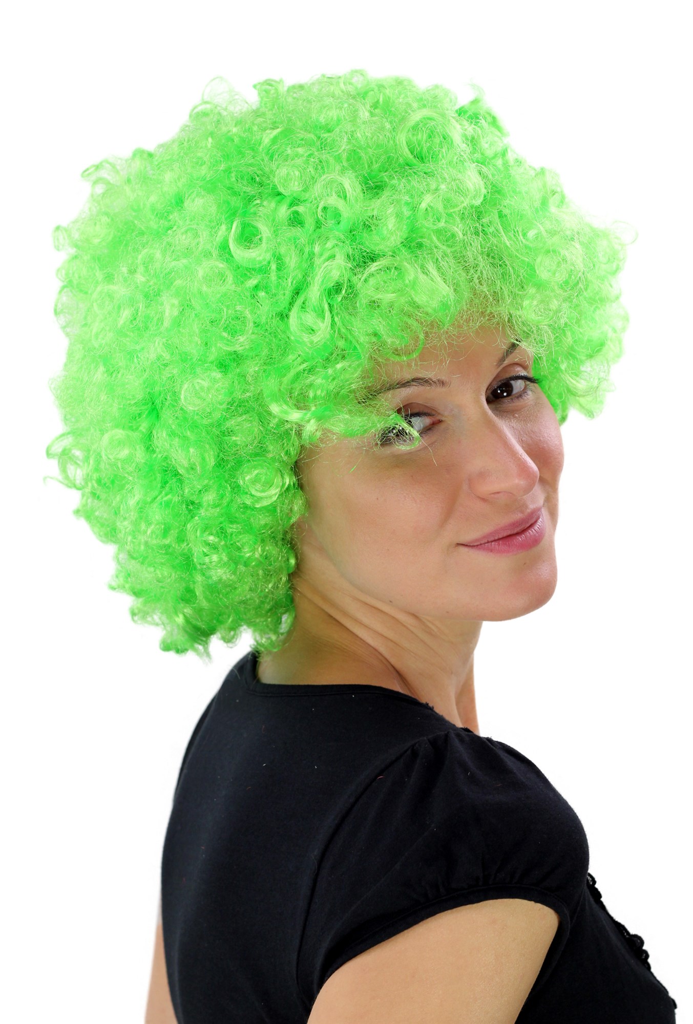 günstige Party Perücke, Afro Perücke 70er Jahre Party Neongrün Disco PW0011-PC15, Ansicht 4, WIG ME UP: Ihr Perücken Online Shop lockige Party Perücke Neongrün kurze Haare Unisex