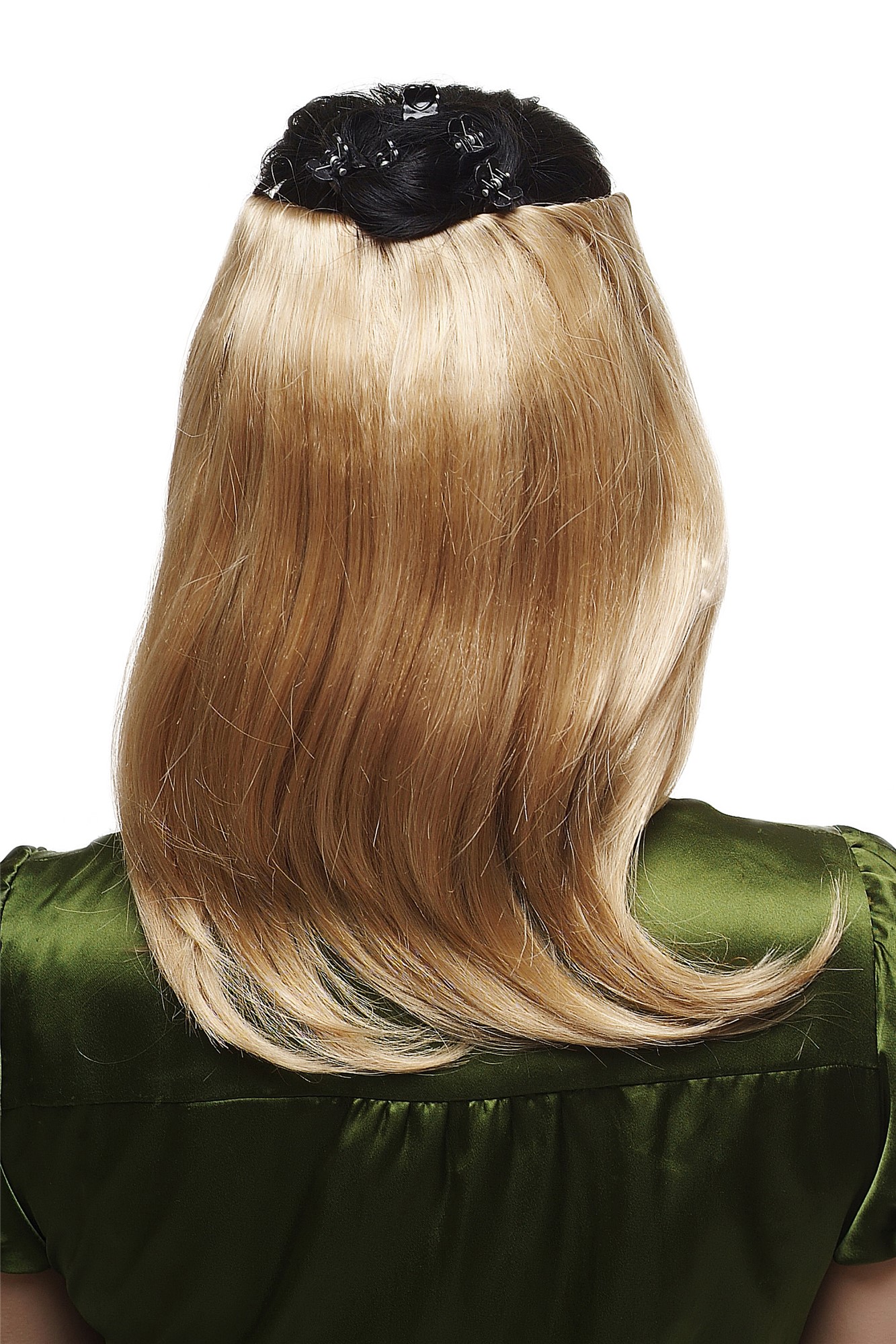 Halbperücke Clip-in Haarteil 5 Klammern glatt Goldblond N535-A-24B, Vorderansicht, WIG ME UP: Ihr Perücken Online Shop glatte Halbperücke Goldblond 35 cm lang