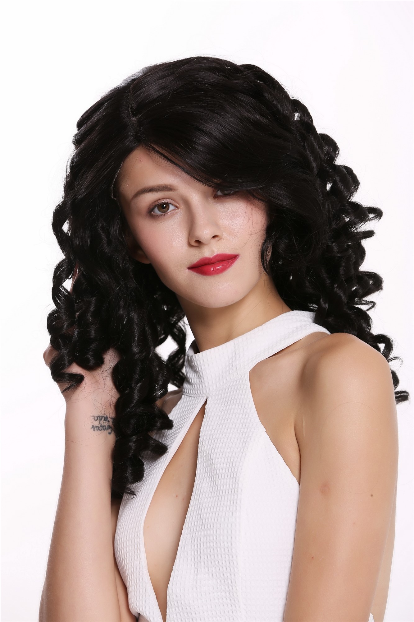 Quality Wigs, Ladies, black-brown, curled, long