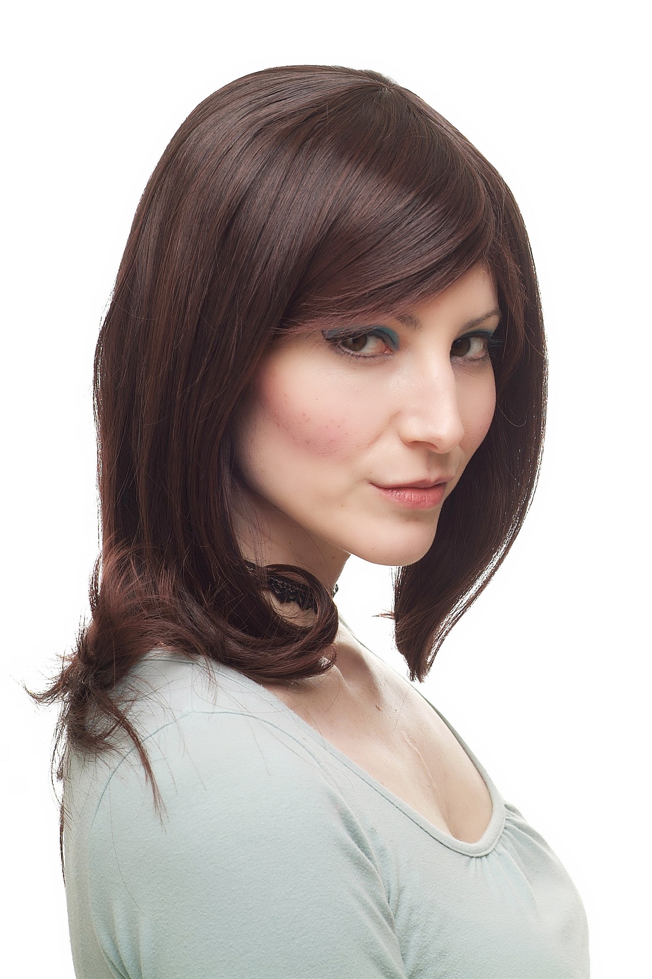 hochwertige Qualitätsperücken, Perücke schulterlang glatt voluminös Mahagoni H2029E-2T33, Ansicht 7, WIG ME UP: Ihr Perücken Online Shop glatte Tressen-Perücke mit Kopfhaut-Imitat Braun schulterlange Haare für Damen