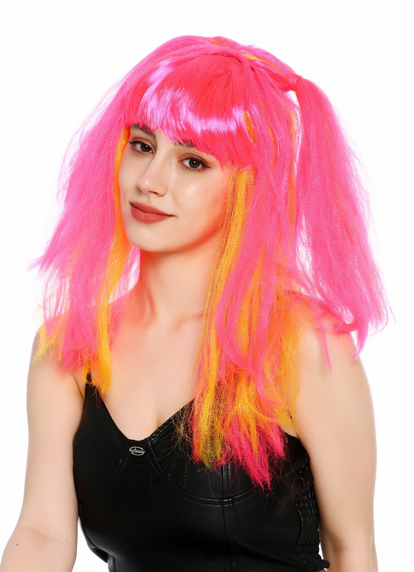 wellige Party-Perücke Rosa-Gelb-Mix 60 cm lange Perücke für Damen