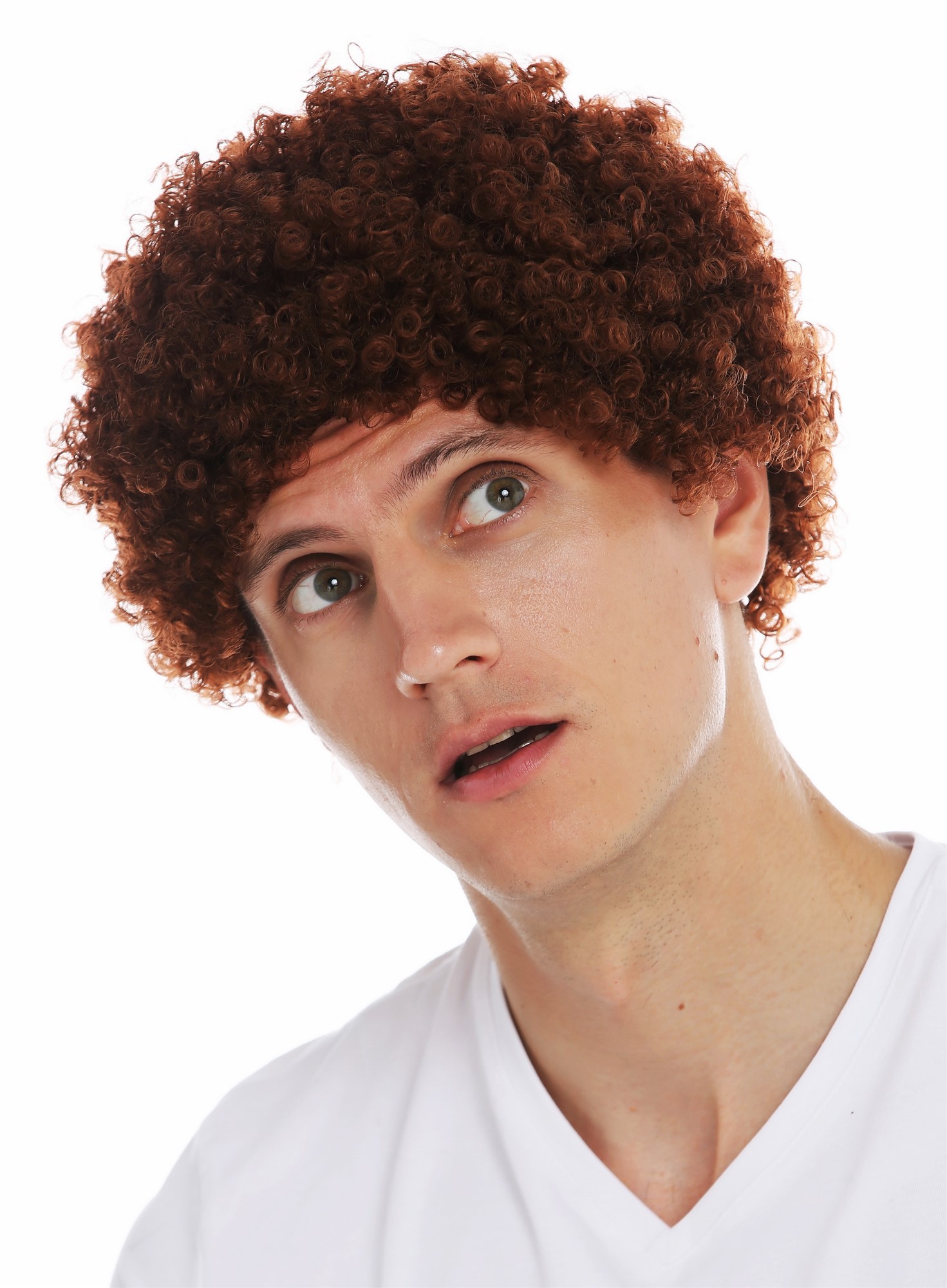 Wig carnival men women short afro frizzy curly brown reddish brown MMAM-9M, view 2, WIG ME UP: Your Perücken Online Shop Party Wig, Unisex, reddish brown, curled, short