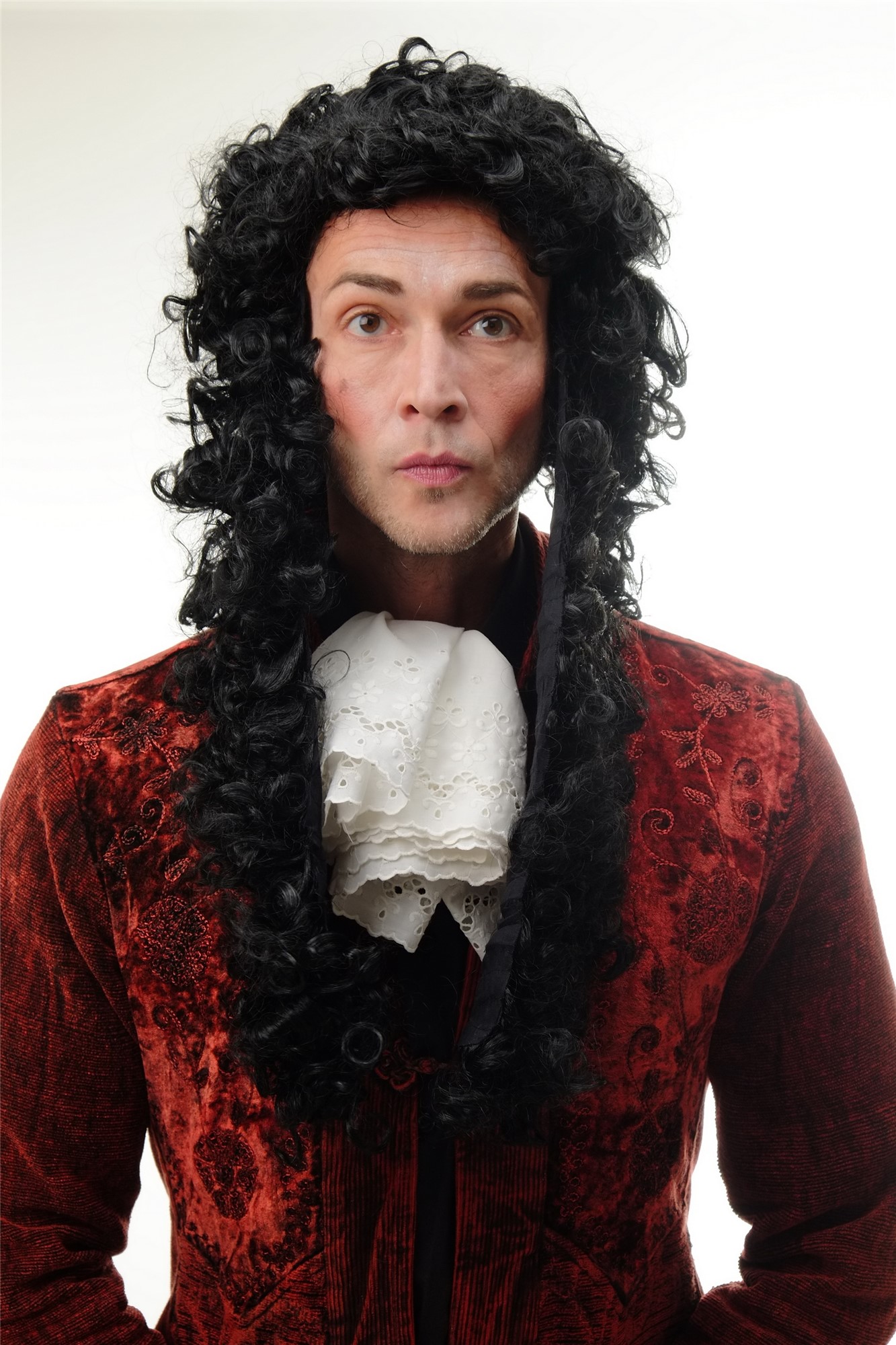 günstige Party Perücke, Perücke Barock Locken Schwarz Lang 90921-ZA103, Ansicht 2, WIG ME UP: Ihr Perücken Online Shop lockige Party Perücke Schwarz lange Haare für Herren