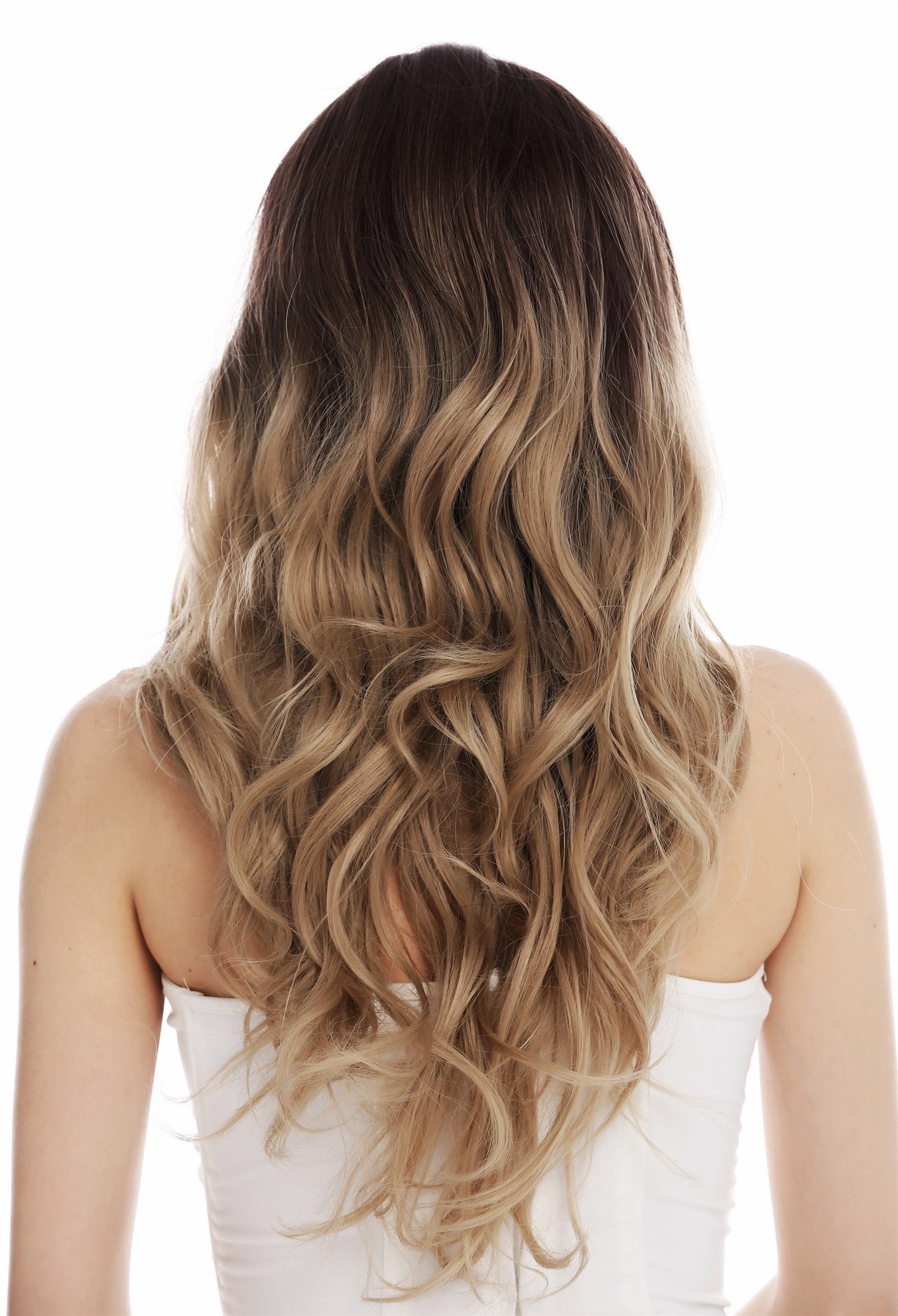 hochwertige Qualitätsperücken, Perücke Kopfhautimitat lang wellig Scheitel Ombre Braun Blond TYS-1208-6TT85, Ansicht 6, WIG ME UP: Ihr Perücken Online Shop wellige Tressen-Perücke mit Kopfhaut-Imitat Braun-Blond-Mix lange Haare für Damen