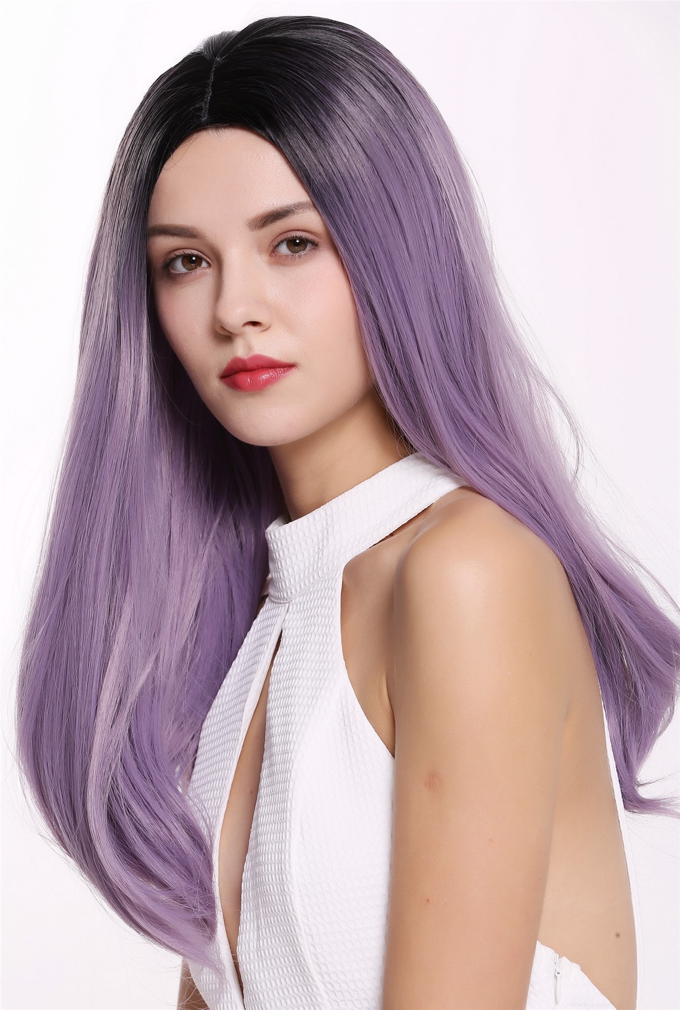 glatte Tressen-Perücke mit Kopfhaut-Imitat Blauviolett-Samtschwarz-Mix lange Haare für Damen