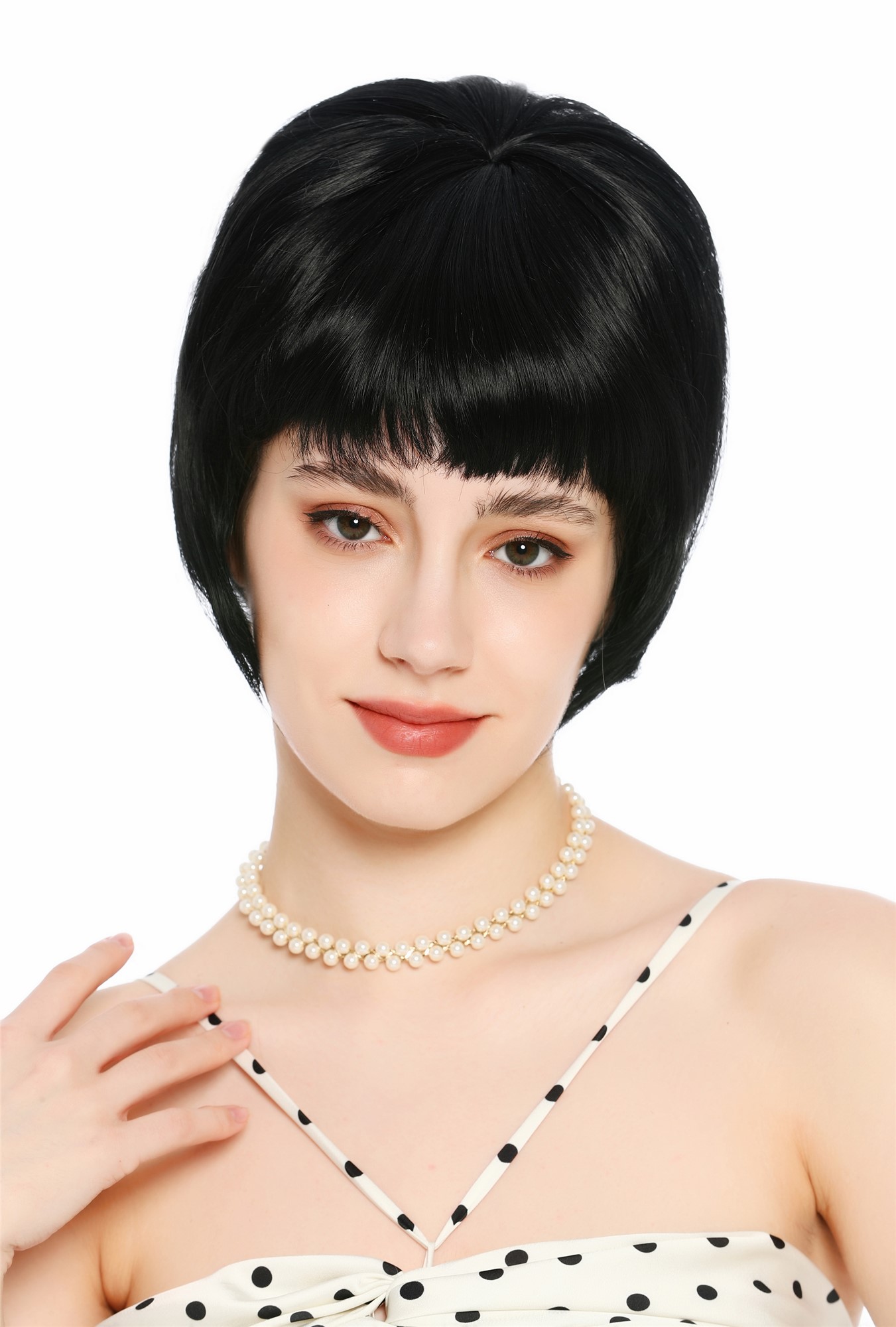 Perücke Damen Retro Vintage 50er 60er Beehive Turmfrisur hochtoupiert kurz Pony Schwarz VK-71-1