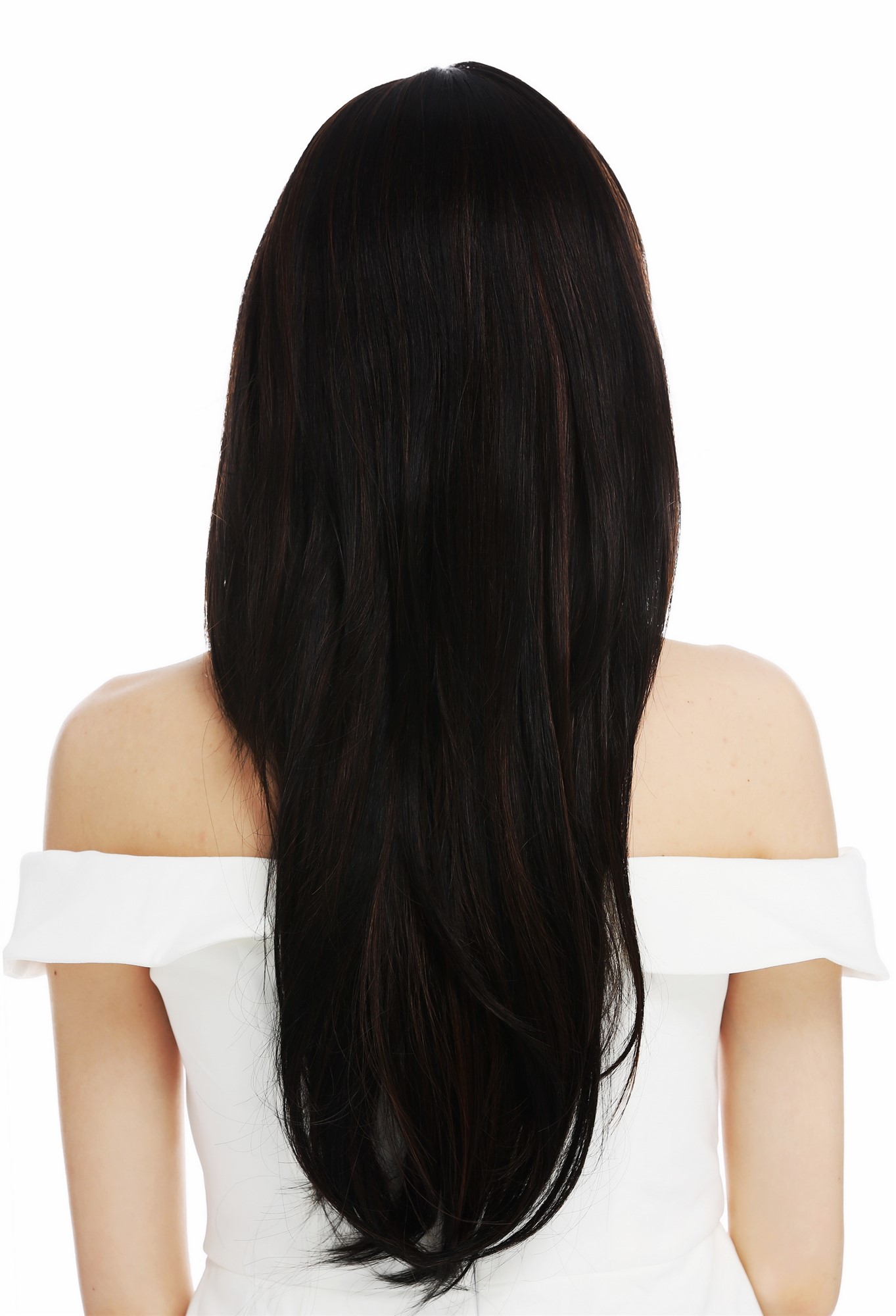 hochwertige Qualitätsperücken, Perücke Lace-Front Monofilament lang sleek glatt schwarzbraun kupferbraun gesträhnt DW2768-MF-2H30, Ansicht 6, WIG ME UP: Ihr Perücken Online Shop glatte Tressen-Perücke mit Teil-Mono Oberkopf, Front-Lace Schwarz-Braun-Mix lange Haare für Damen