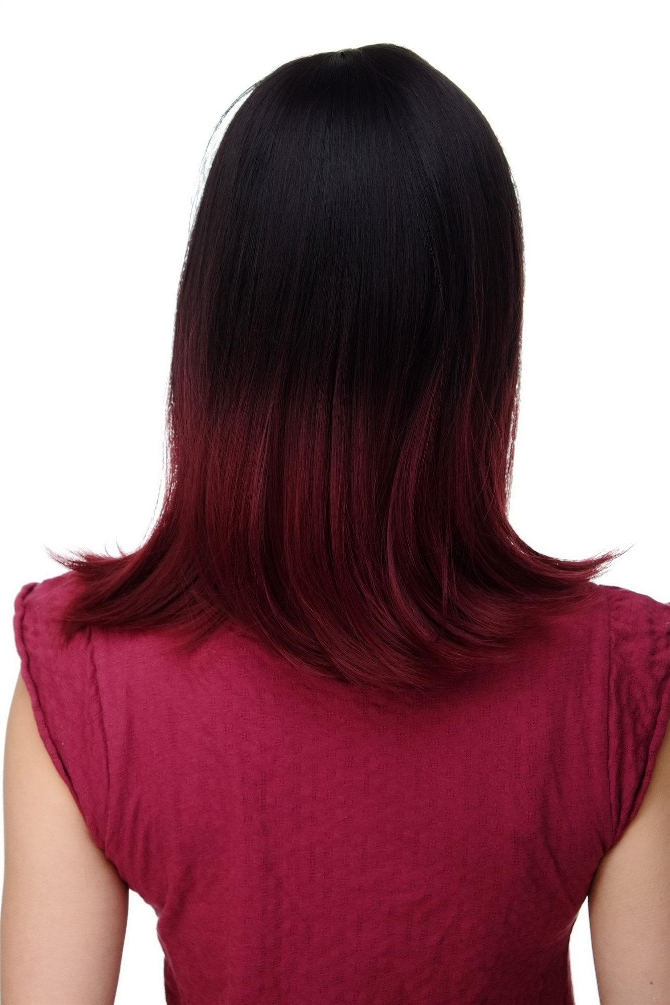 Stunning Lady  Wig shoulder length longbob Ombre black & red straight parting fringe Gothic, view 4, WIG ME UP: Your Perücken Online Shop Quality Wigs, Ladies, black-aubergine red mix, straight, shoulder-length