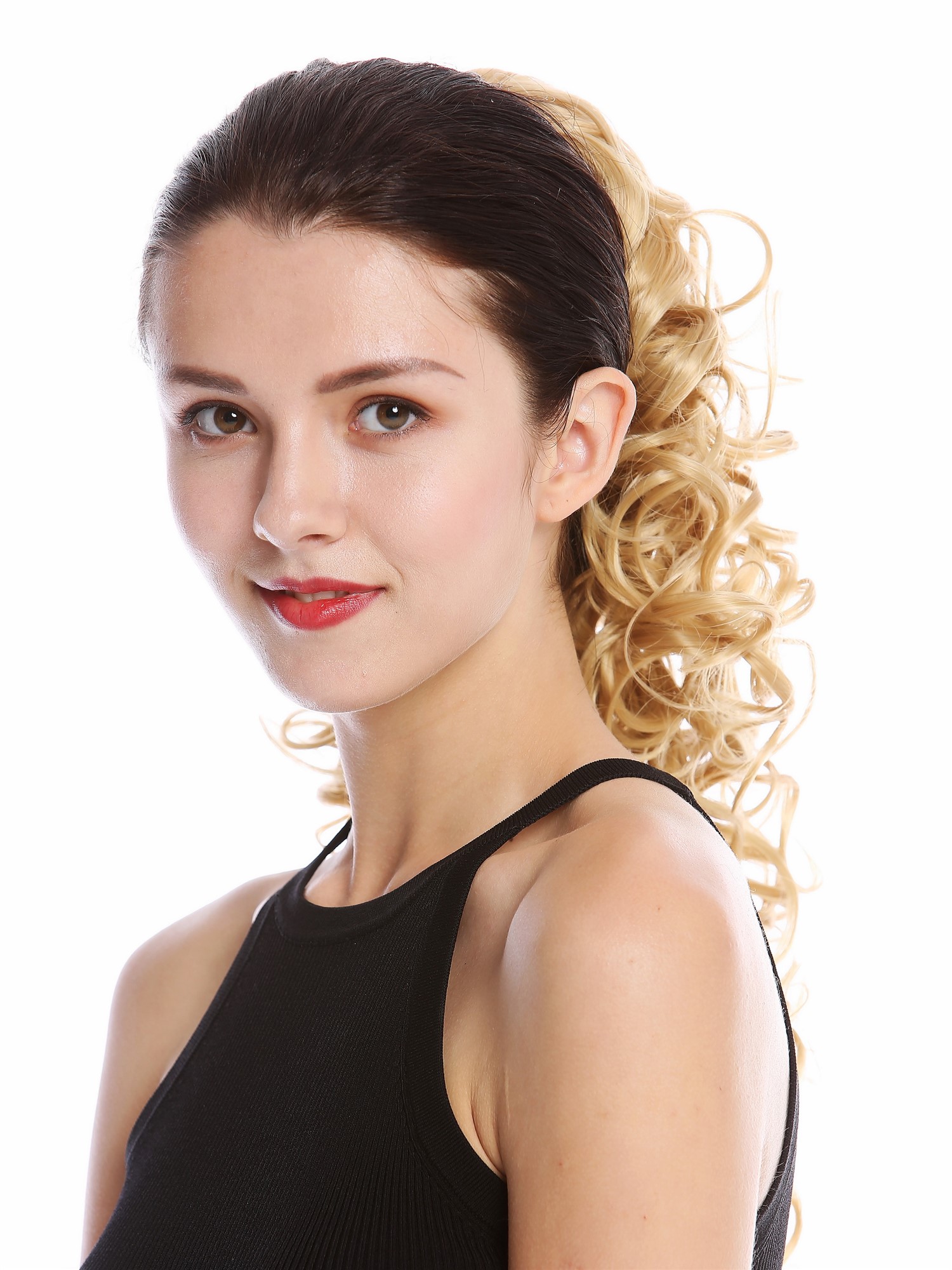 hochwertiger Zopf Pferdeschwanz Locken Lang Goldblond MKB-6A-V-124, Ansicht 5, WIG ME UP: Ihr Perücken Online Shop lockiges Zopf-Haarteil Goldblond 45 cm lang