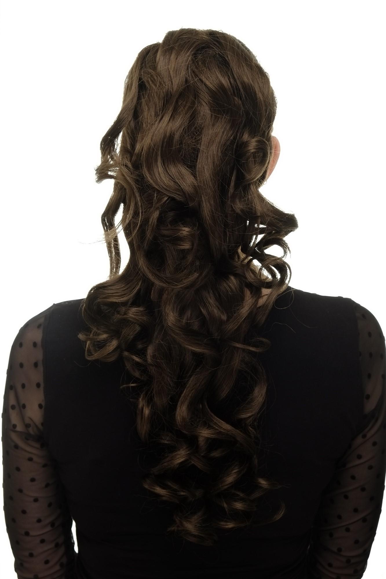 Hairpiece PONYTAIL with combs and elastic draw string curly voluminous very long medium brown 23 ", front view, WIG ME UP: Your Perücken Online Shop Ponytails, medium ash brown, curled, long