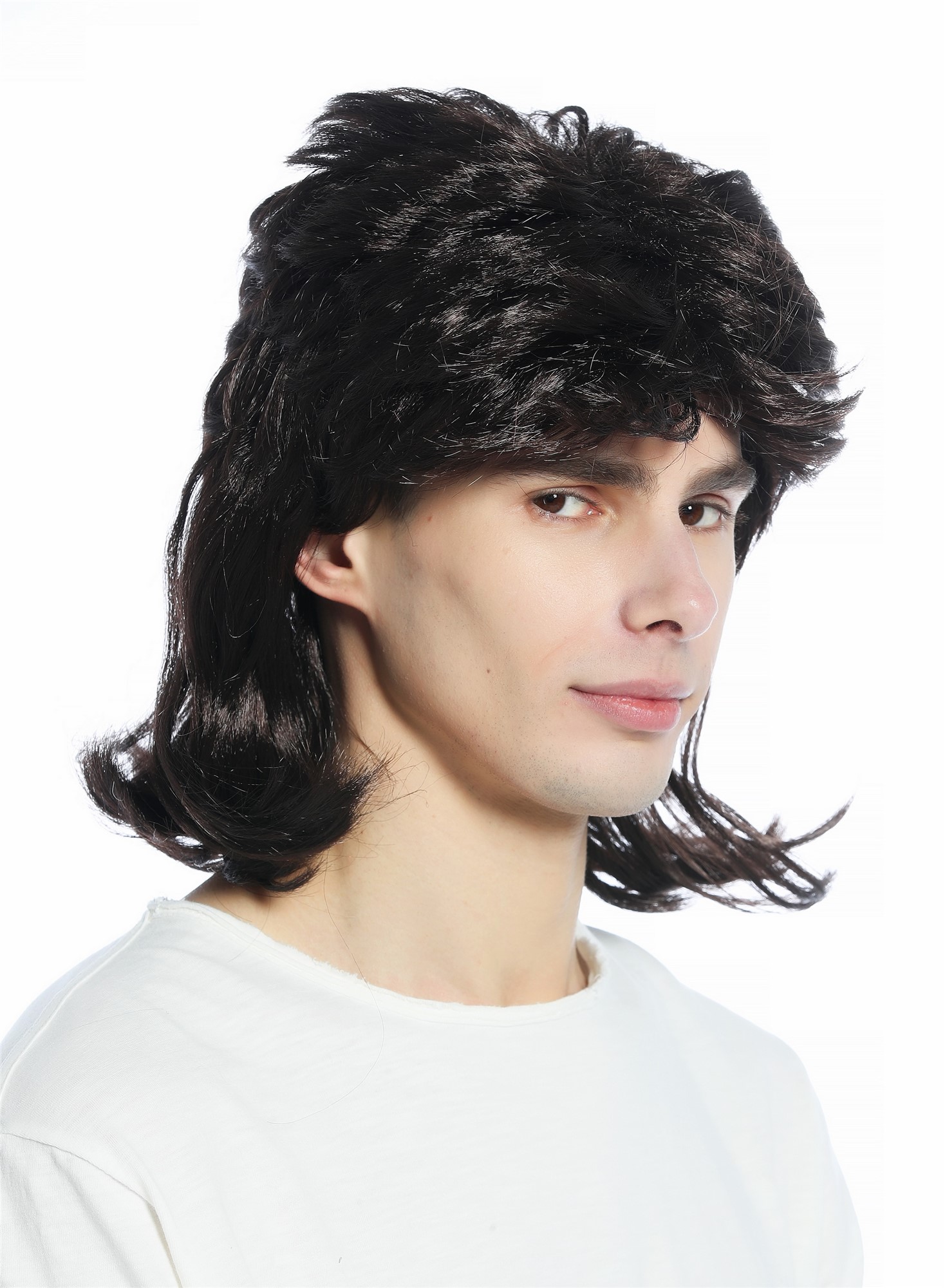 Wig long straight teased top mullet dark brown 80s Hardrock Heavy Metal CW-033, view 3, WIG ME UP: Your Perücken Online Shop Party Wig, Unisex, dark brown, wavy, shoulder-length