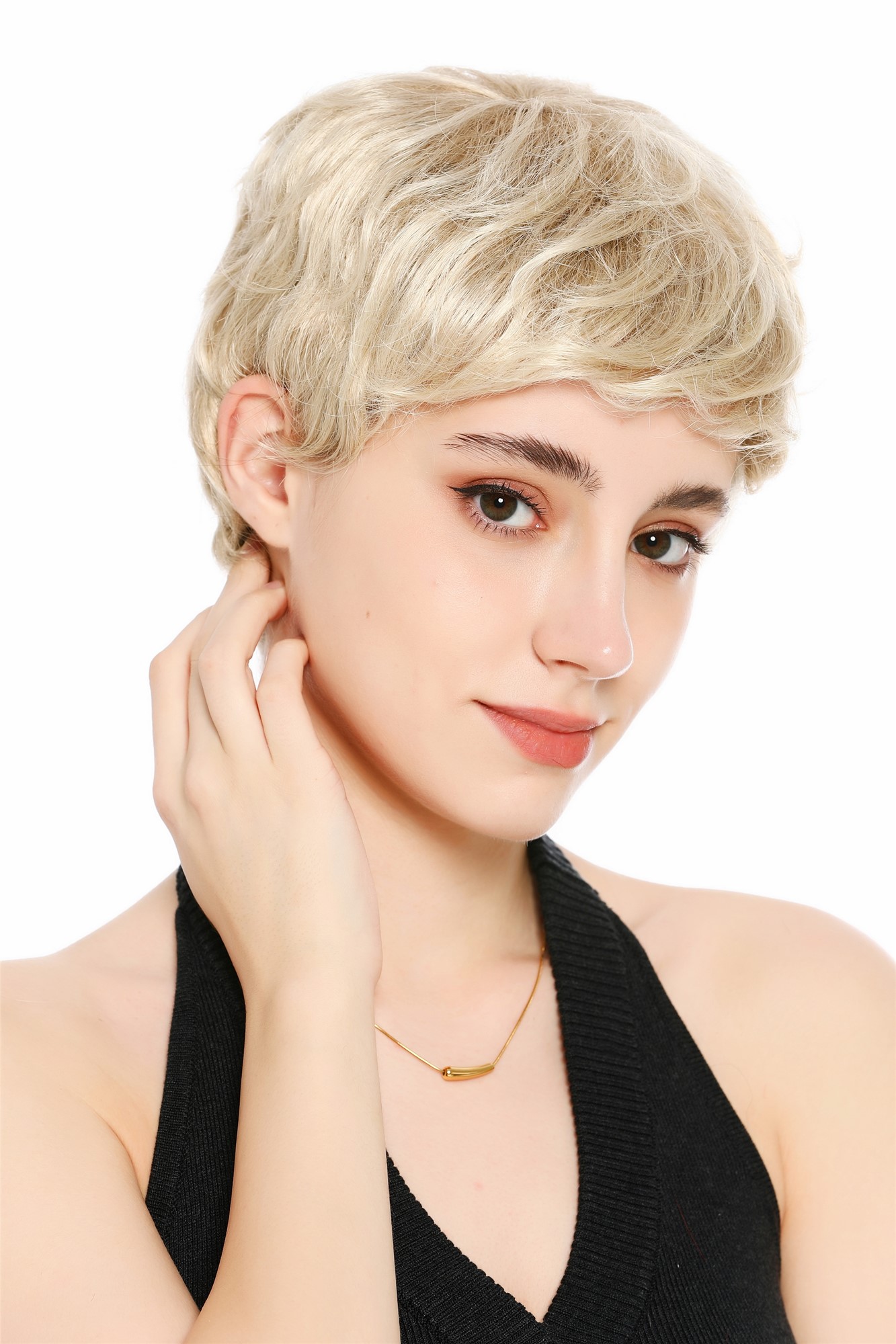Perücke Damen Herren burschikos androgyn unsisex kurz wild gewellt Hellblond Mix VK-72-16T613