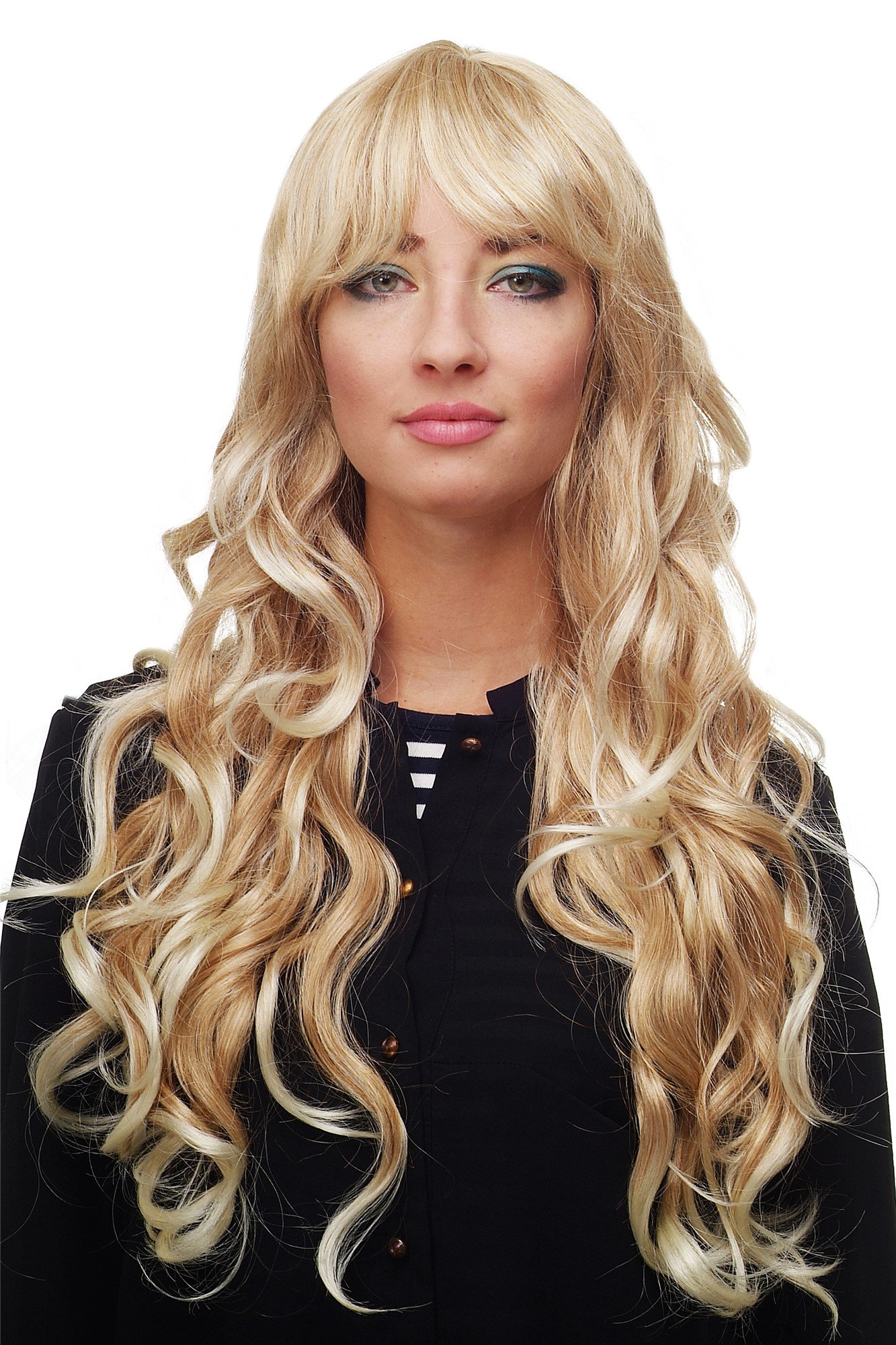 hochwertige Qualitätsperücken, Perücke lang wallendes Haar wellig leicht lockig Honigblond-Platin 9204S-15BT613, Vorderansicht, WIG ME UP: Ihr Perücken Online Shop lockige Tressen-Perücke mit Kopfhaut-Imitat Honigblond-Platinblond lange Haare für Damen