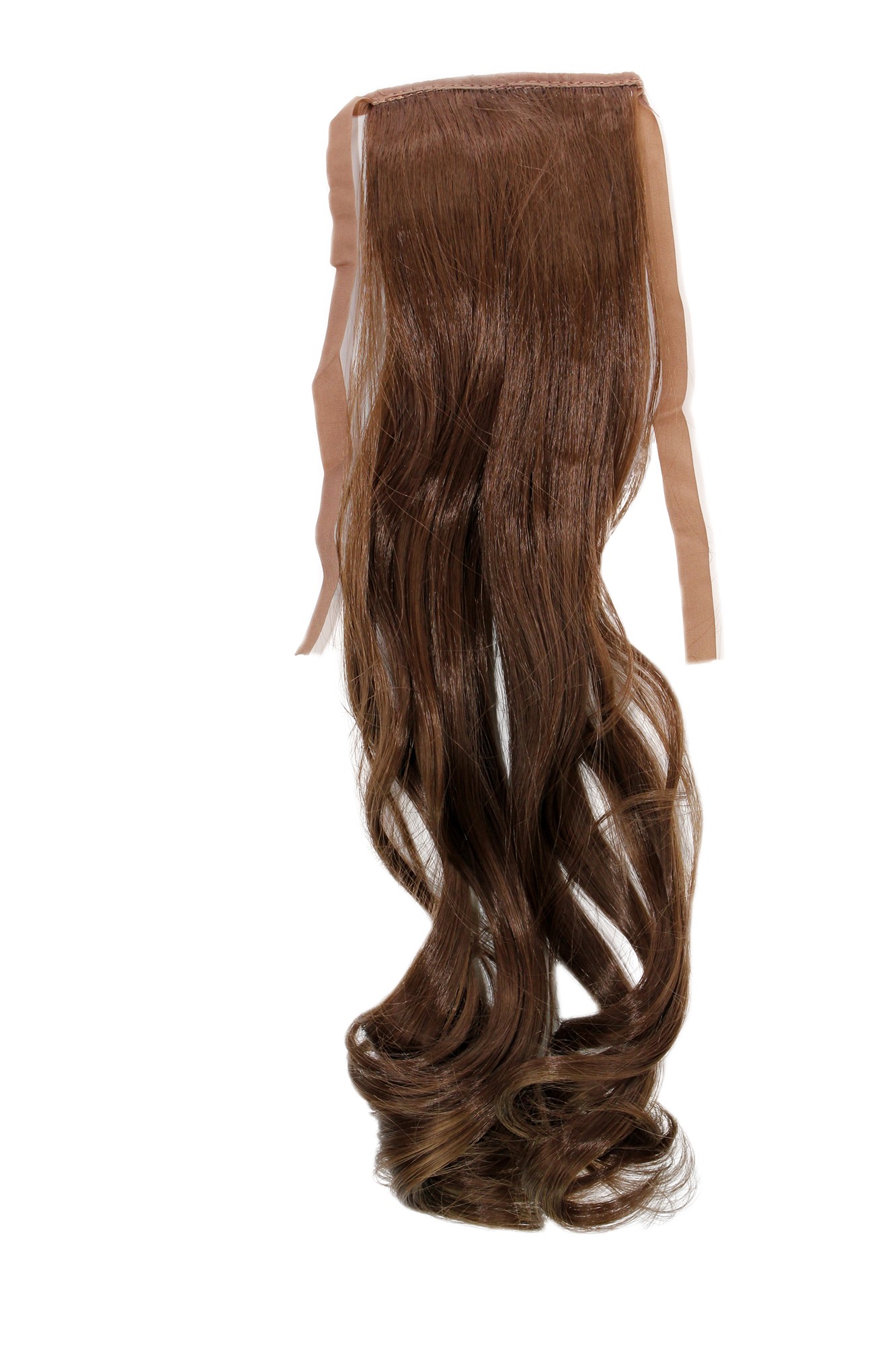 YZF-TC18-8 Hairpiece Pontail Pigtail extension slim light wavy comb and ribbon medium brown, front view, WIG ME UP: Your Perücken Online Shop Ponytails, light brown, wavy, shoulder-length