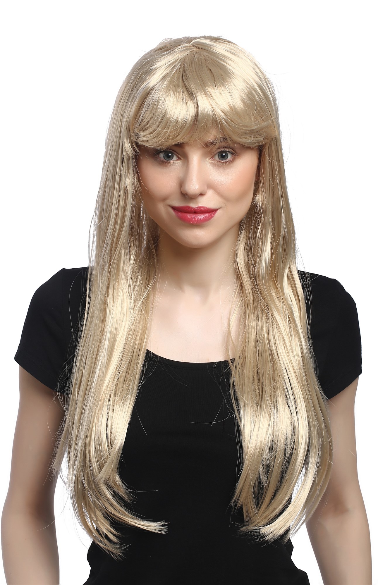 91091-ZA83 Lady Party Wig Halloween Fancy Dress very long bright blond straight fringe 23", front view, WIG ME UP: Your Perücken Online Shop Party Wig, Ladies, Blonde, straight, long