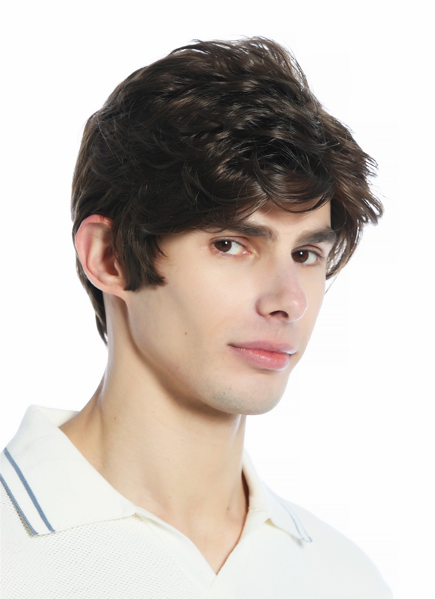 hochwertige Qualitätsperücken, Perücke kurz gescheitelt wellig Mittelbraun Braun DW94A-10, Ansicht 2, WIG ME UP: Ihr Perücken Online Shop wellige Tressen-Perücke Mittelbraun kurze Haare für Unisex