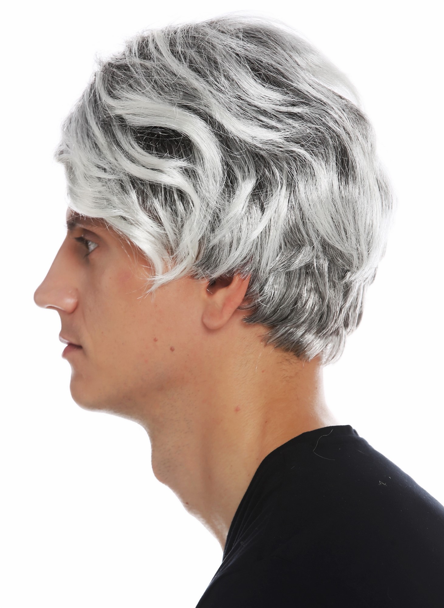 Wig carnival Halloween men short wavy black silver platinum mix highlights 31862, view 6, WIG ME UP: Your Perücken Online Shop Party Wig, Men, black-platinum blonde mix, wavy, short