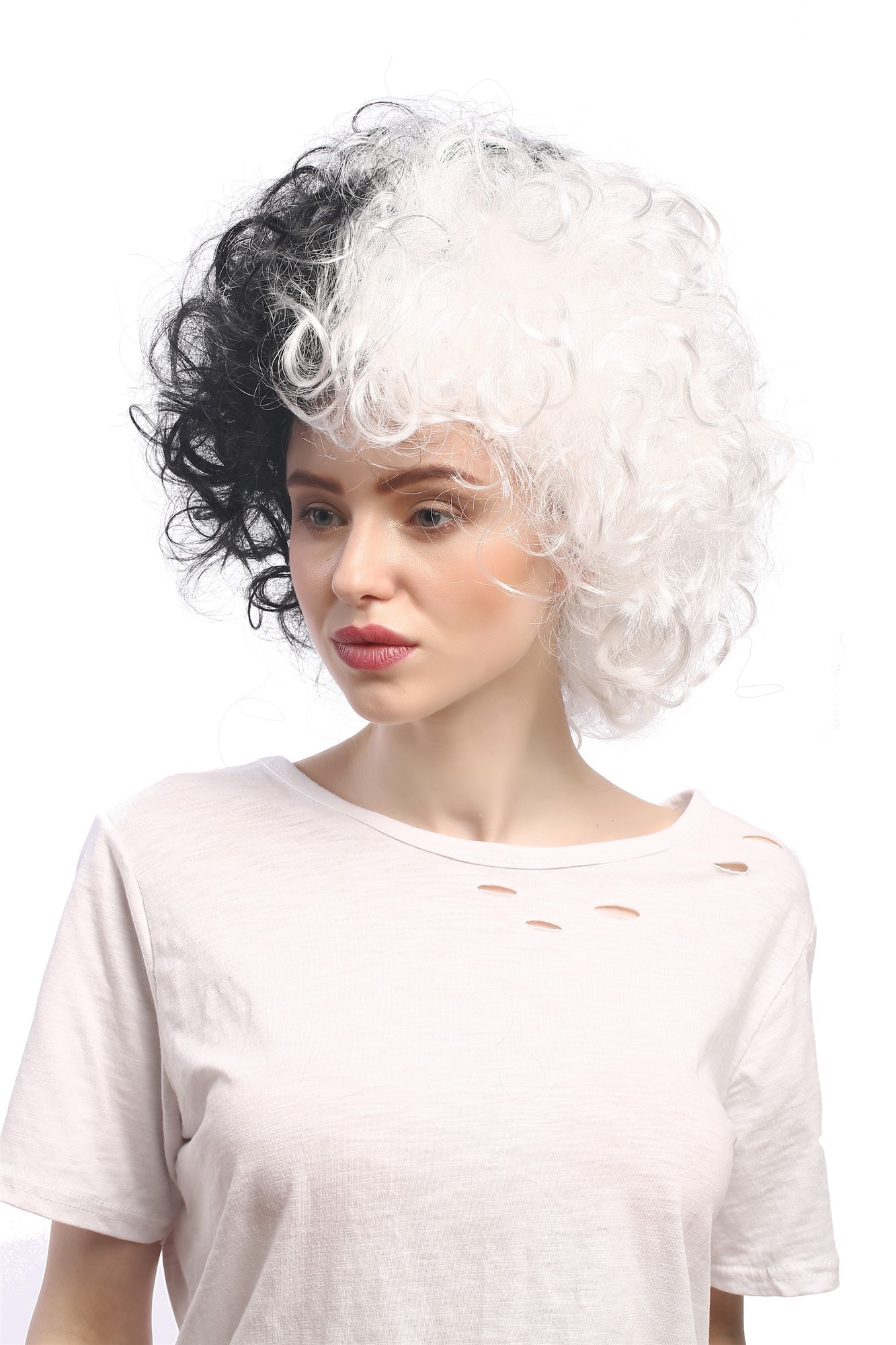 Party Wig, Unisex, Black-and-white, curled, short