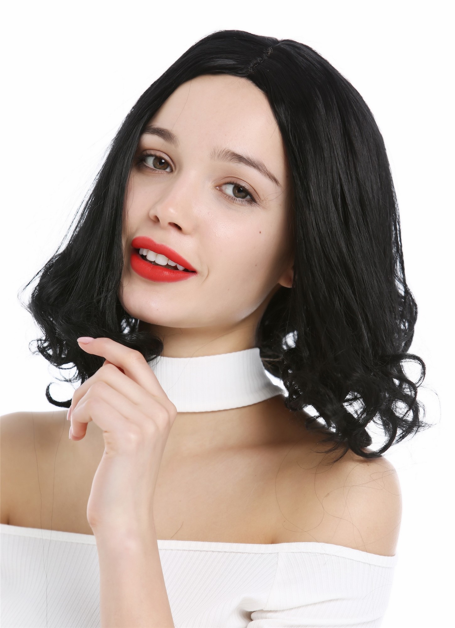 Lady Wig short Bob Longbob straight curled tips middle parting black YZF-4369, view 5, WIG ME UP: Your Perücken Online Shop Quality Wigs, Ladies, Black, curled, short