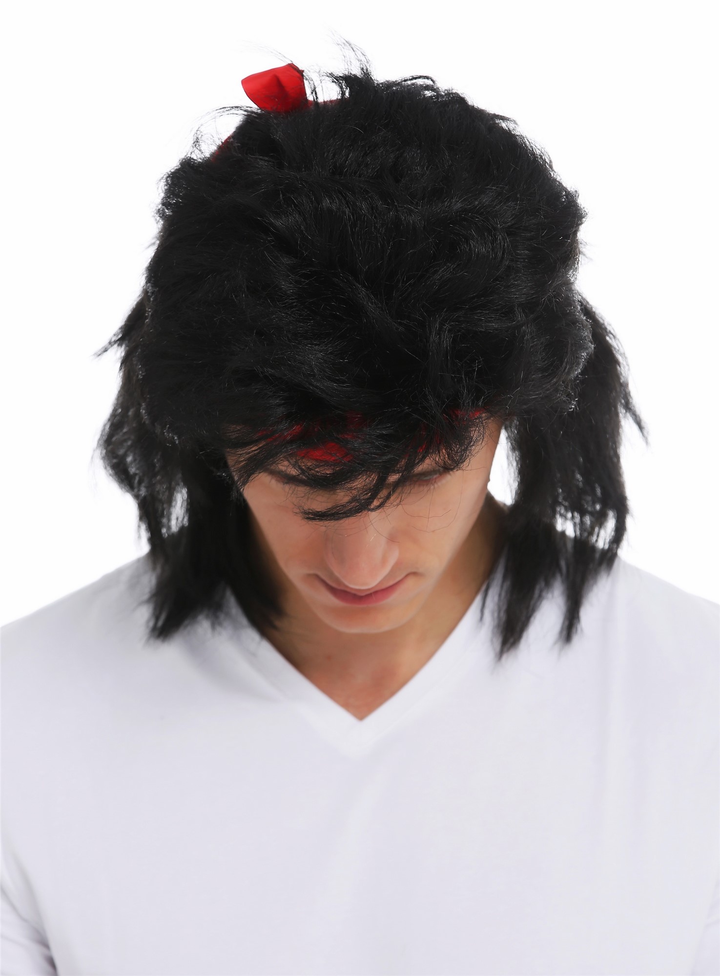 Wig & head band men long black mullet 80's action star fighter Kung Fu SARL001, view 4, WIG ME UP: Your Perücken Online Shop Party Wig, Men, pitch black, straight, shoulder-length