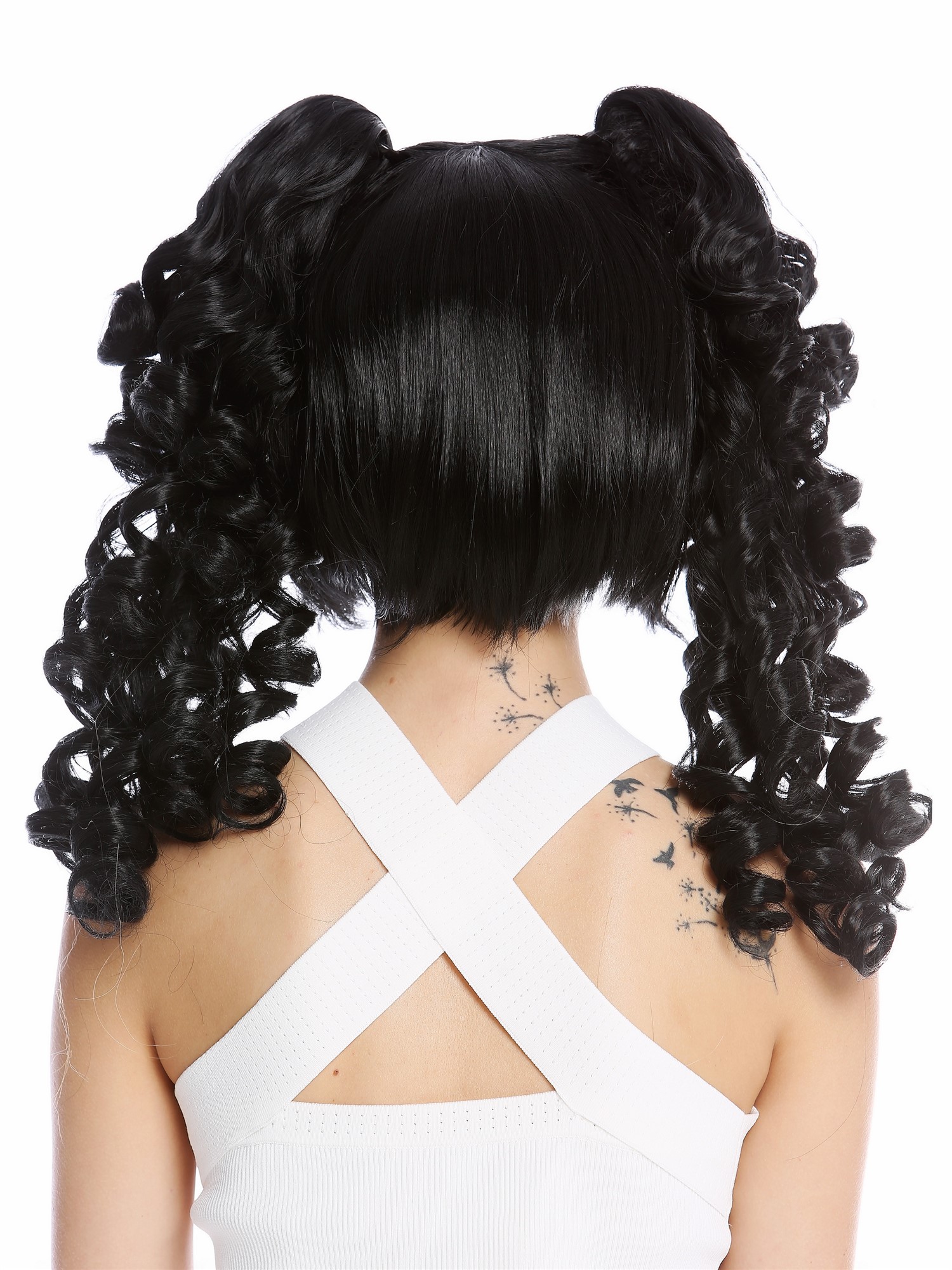 hochwertige Qualitätsperücken, Perücke Cosplay Lang Zöpfe Schwarz YZF-7080+A-1, Ansicht 3, WIG ME UP: Ihr Perücken Online Shop lockige Tressen-Perücke mit Kopfhaut-Imitat Schwarz schulterlange Haare für Damen